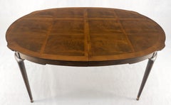 Banded Burl Flame Walnut Oval Three Leaves  Dining Conference Table MINT!