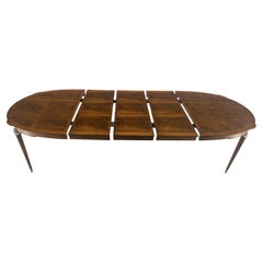Used Banded Burl Flame Walnut Oval Three Leaves  Dining Conference Table MINT!
