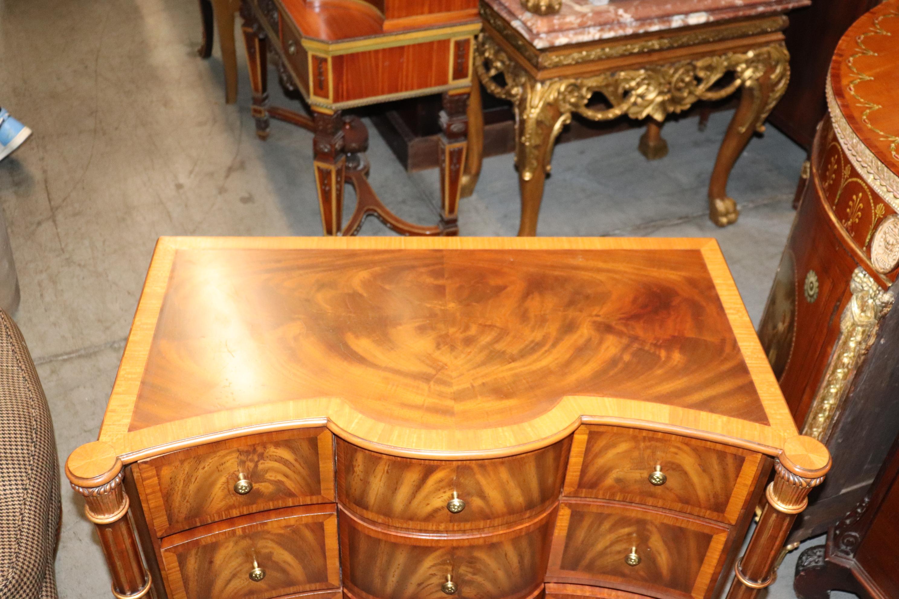 Unknown Banded Flame Mahogany Nine Drawer English Regency Style Maitland Smith Commode