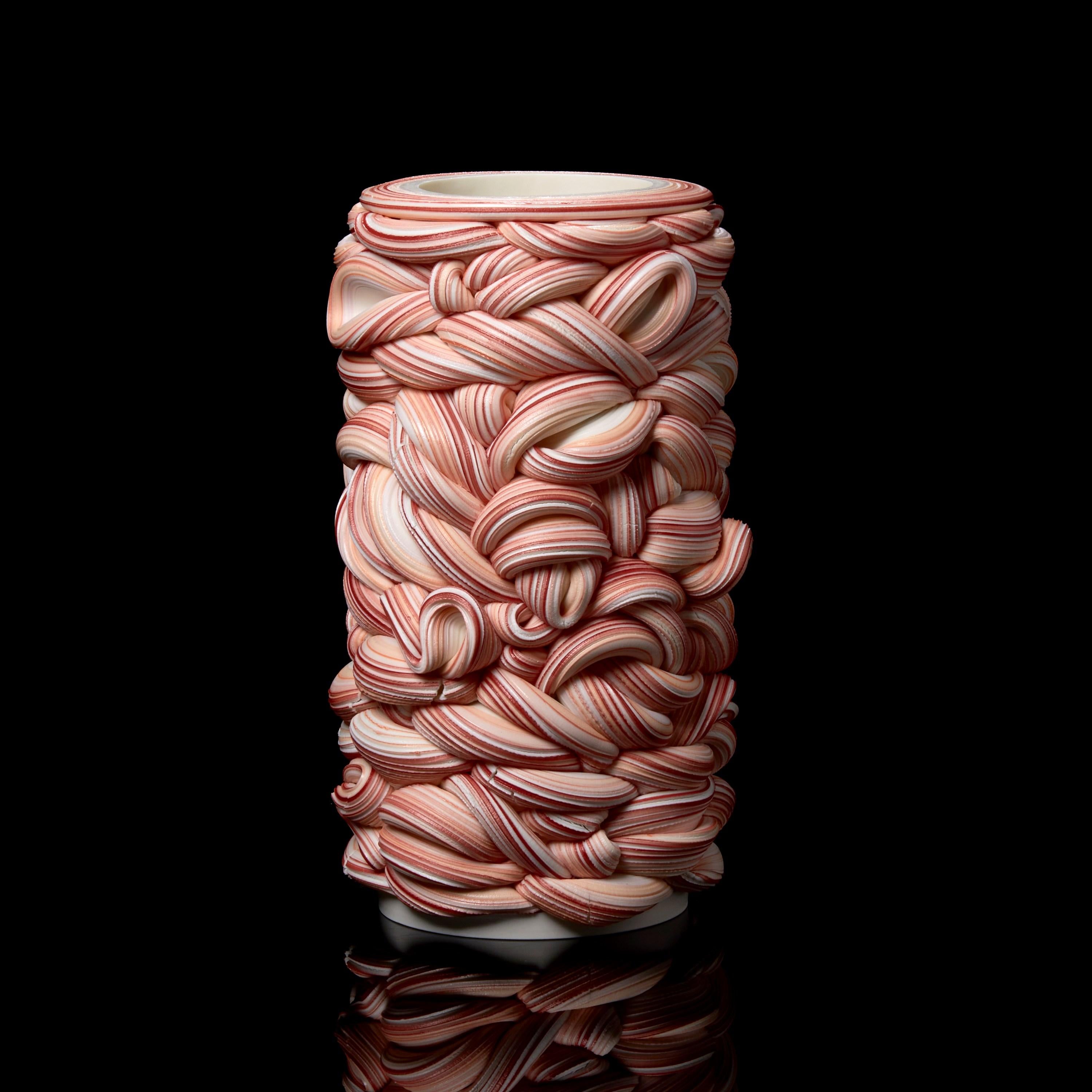 Hand-Crafted Banded Fold II, a Pink Parian Porcelain Sculptural Vessel by Steven Edwards