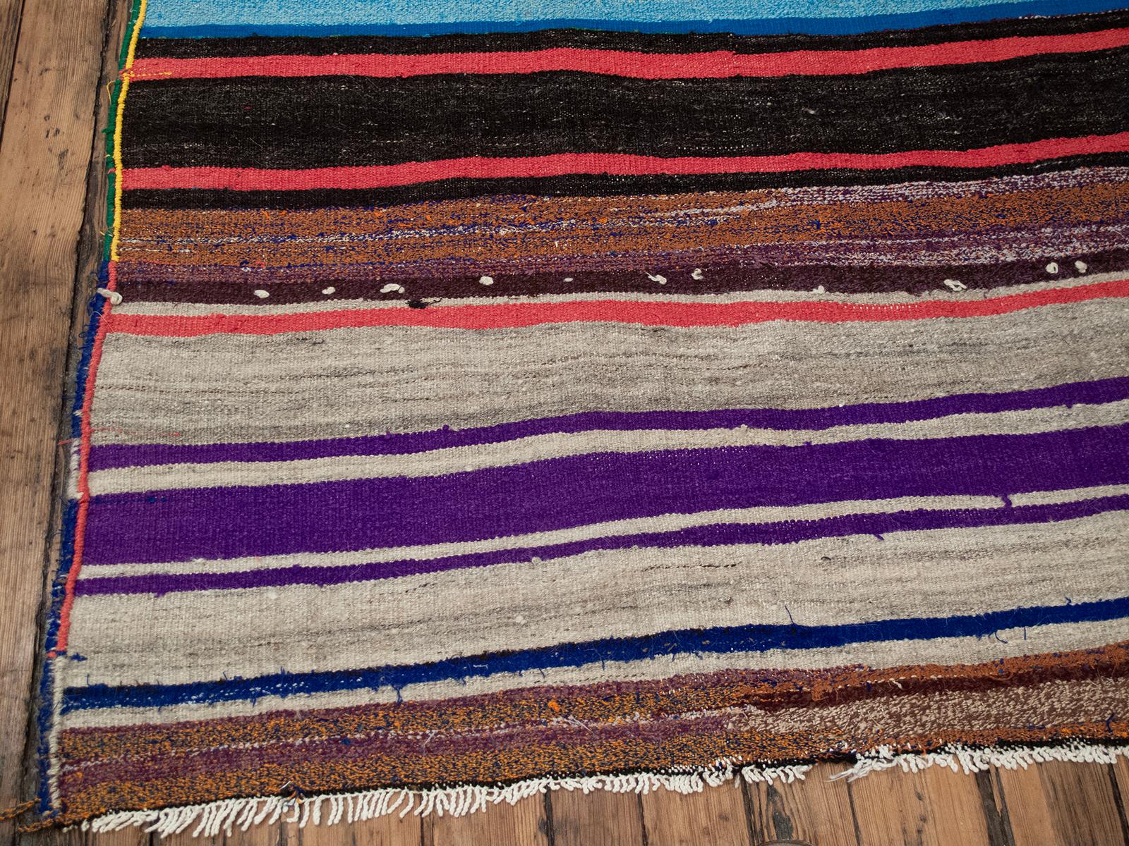 20th Century Banded Kilim, Mixed Media (DK-125-61) For Sale