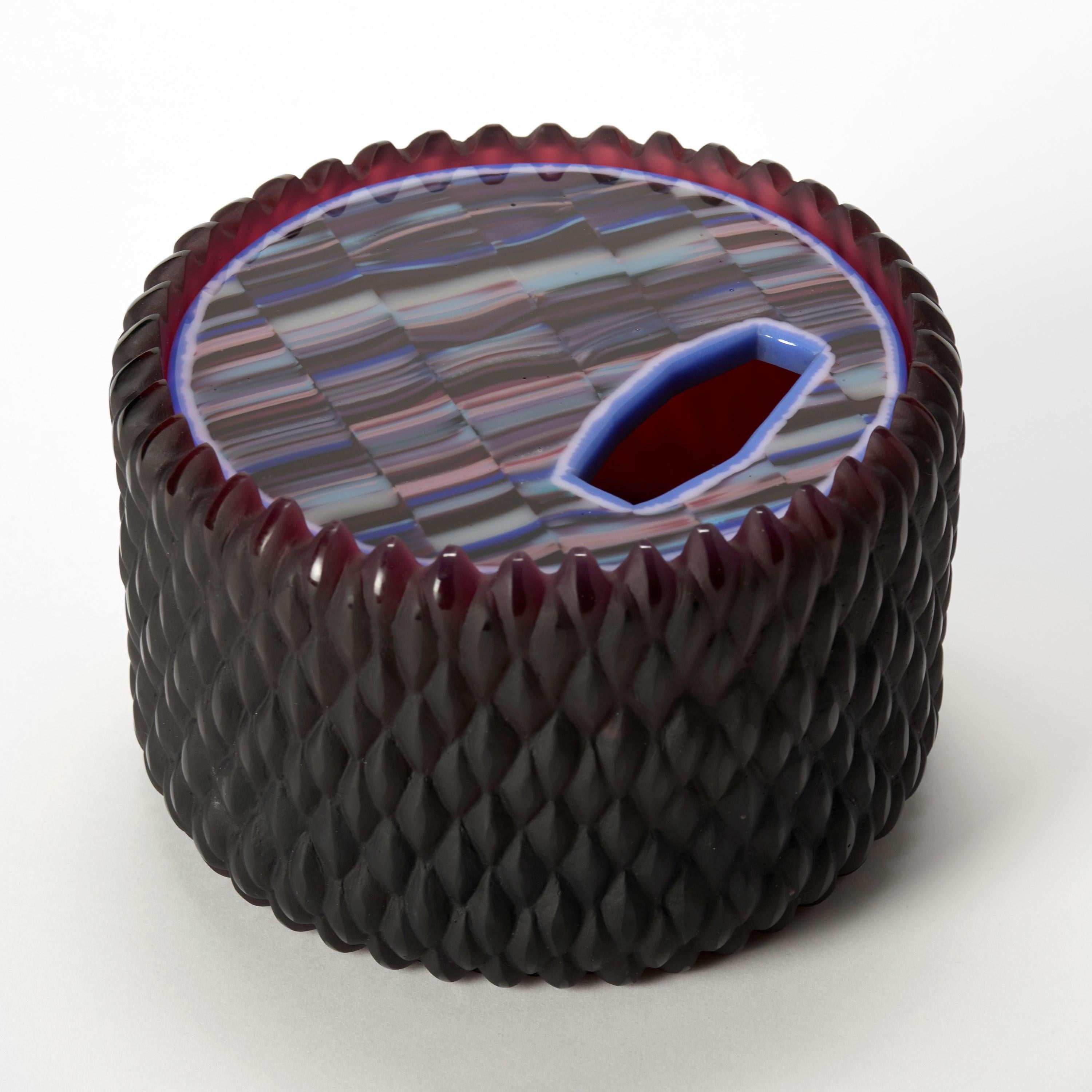 Organic Modern Banded Lupin, an aubergine, lilac & aqua cast glass lidded box by Angela Jarman For Sale