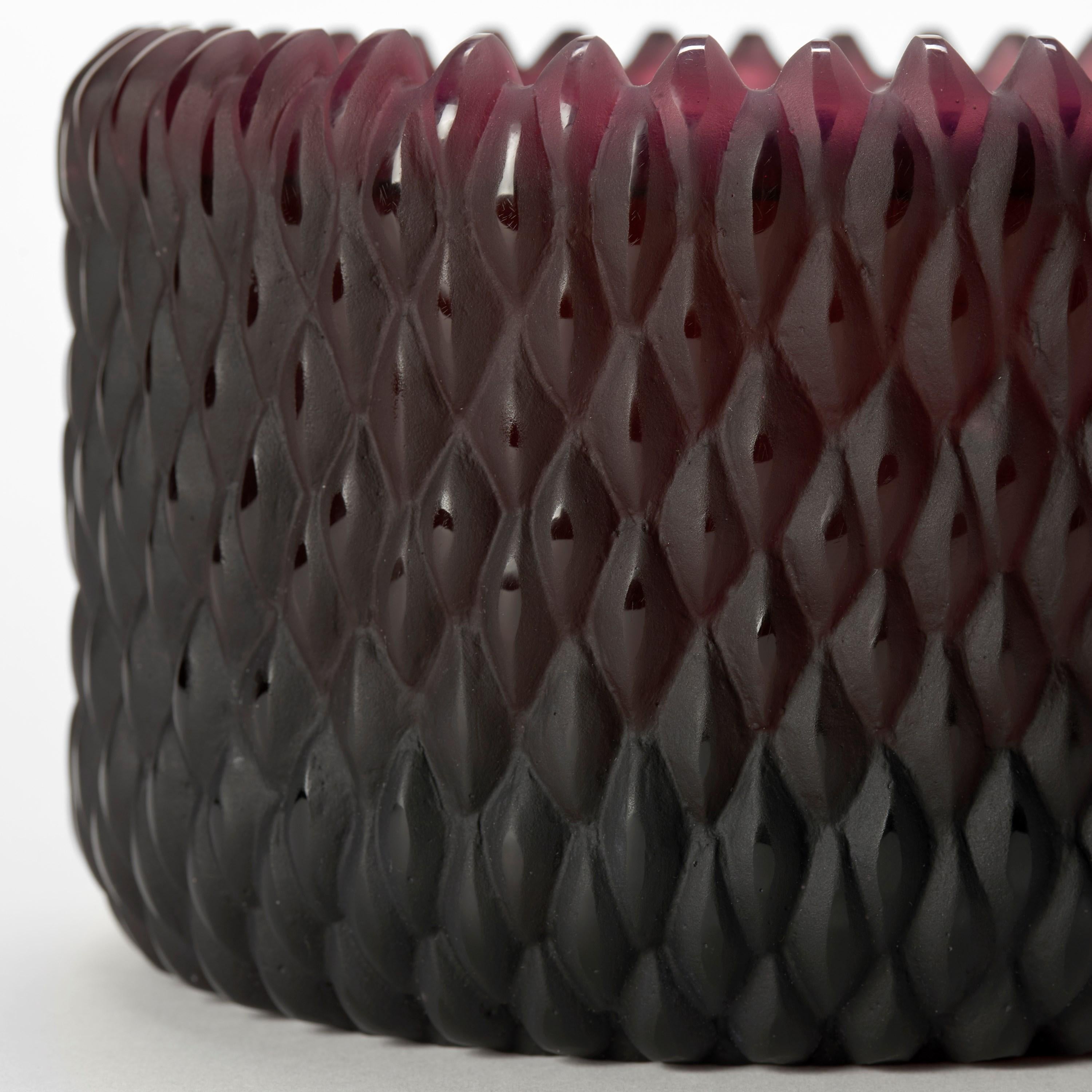 British Banded Lupin, an aubergine, lilac & aqua cast glass lidded box by Angela Jarman For Sale
