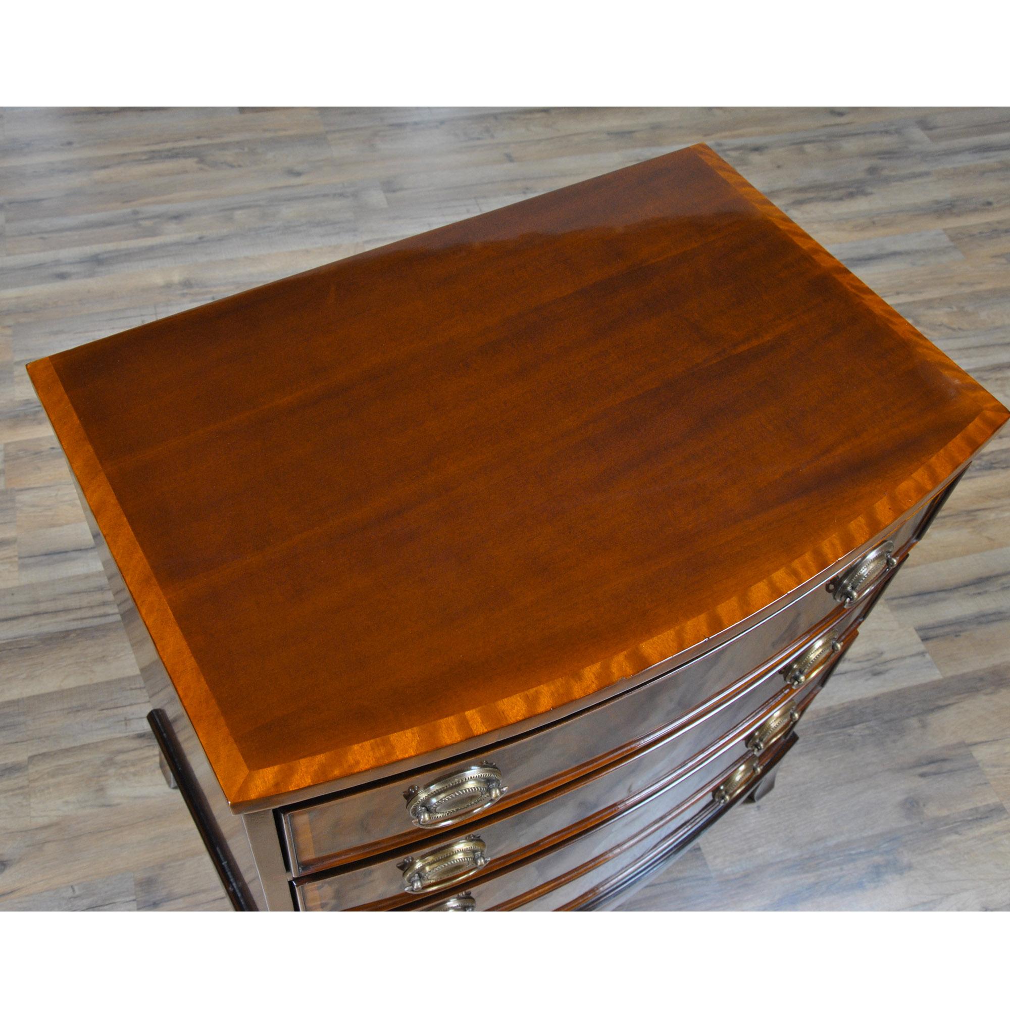 Hand-Crafted Banded Mahogany Bowfront Chest For Sale