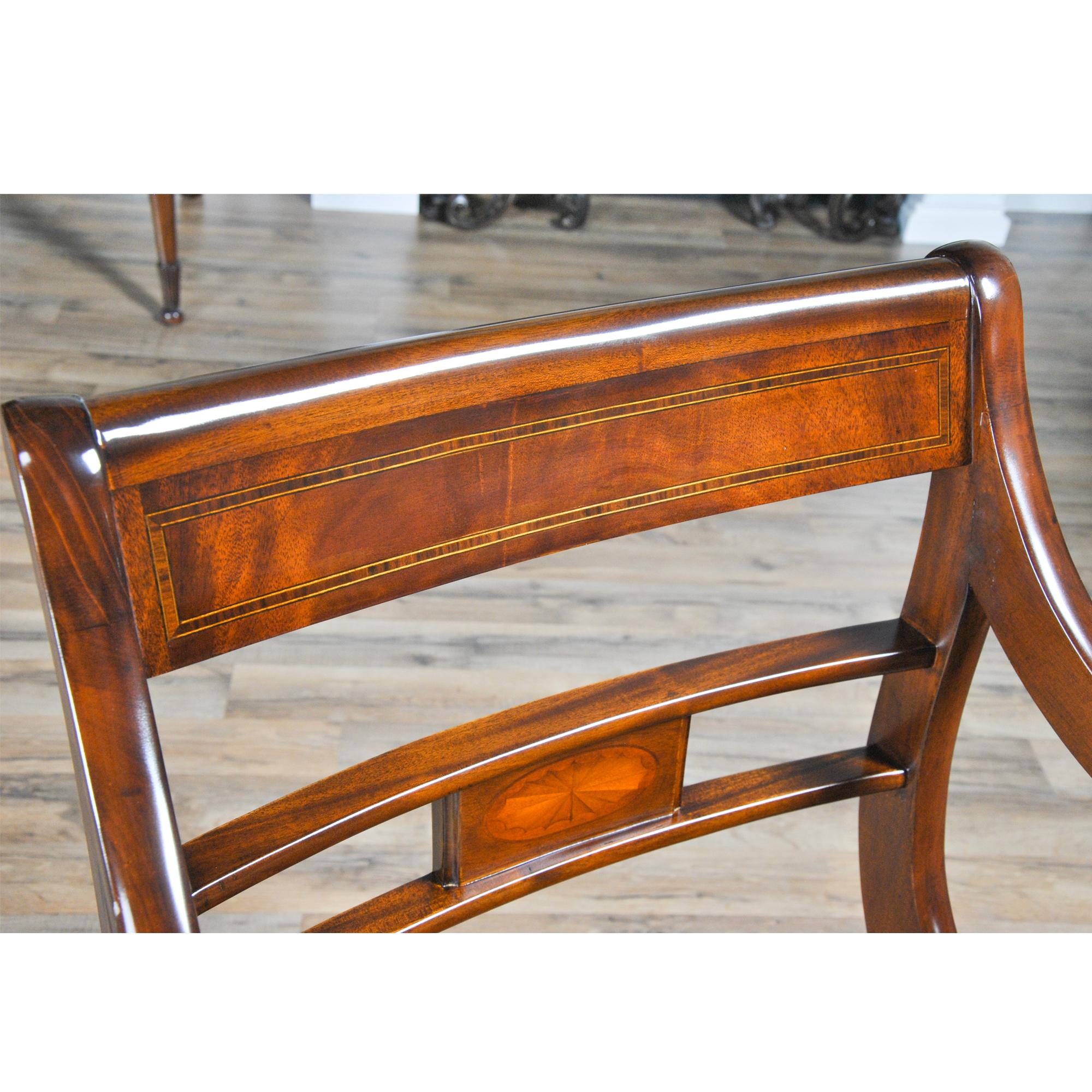 Chippendale Banded Mahogany Chairs, Set of 10 For Sale
