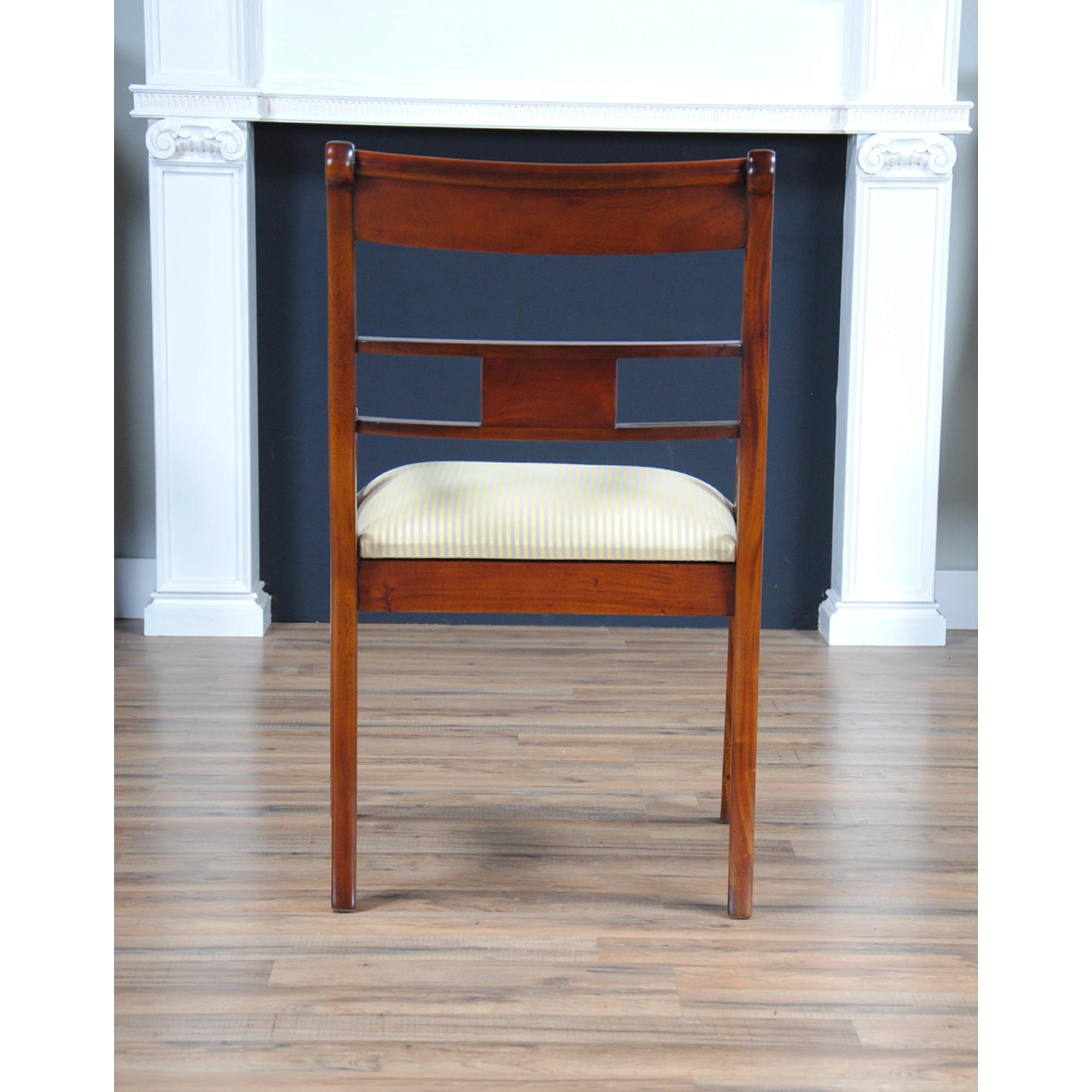 Fabric Banded Mahogany Chairs, Set of 10 For Sale