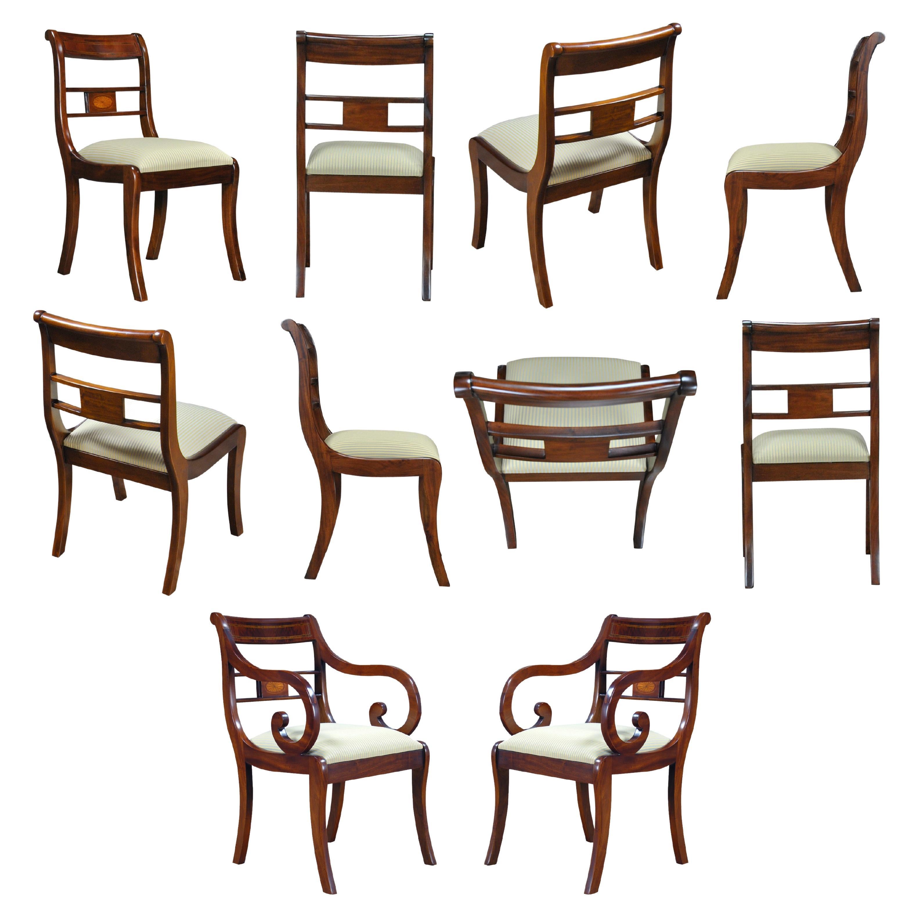 Banded Mahogany Chairs, Set of 10 For Sale