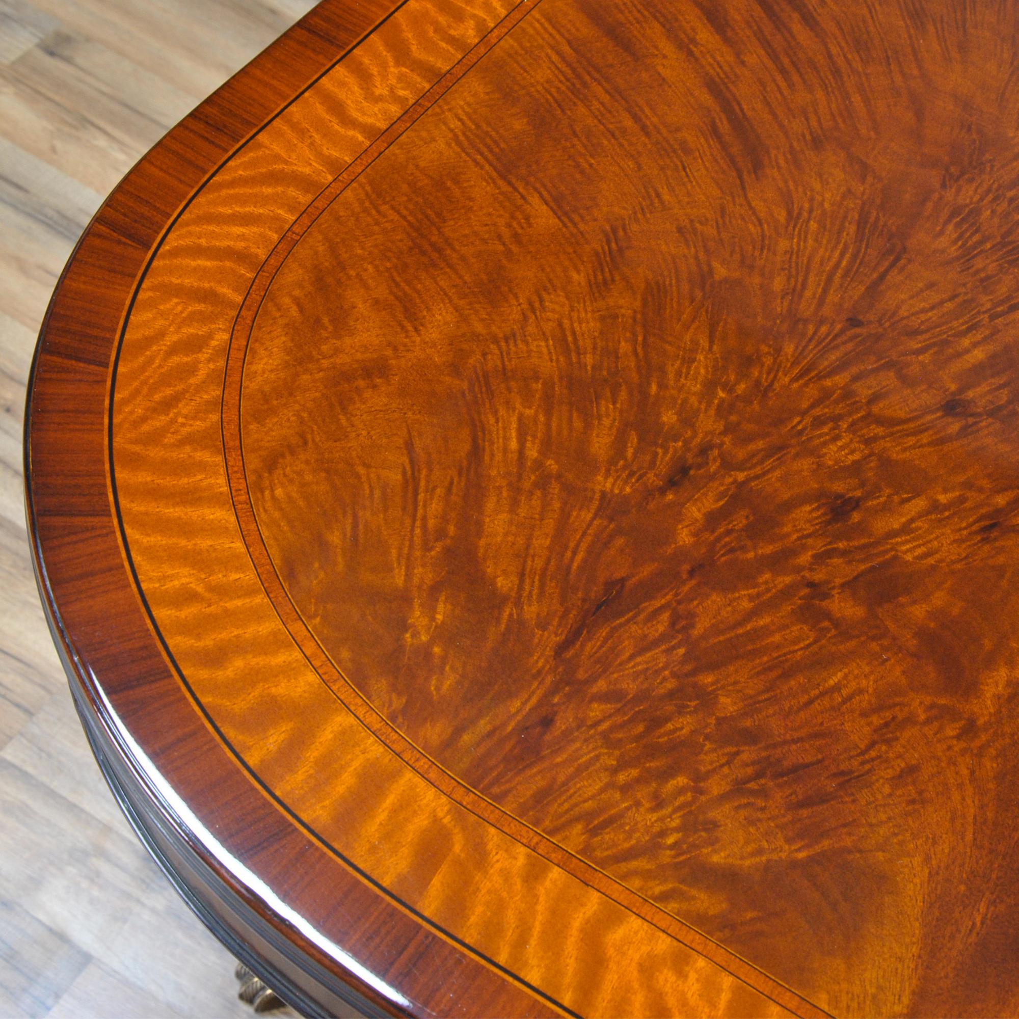 Hand-Carved Banded Mahogany Dining Table  For Sale