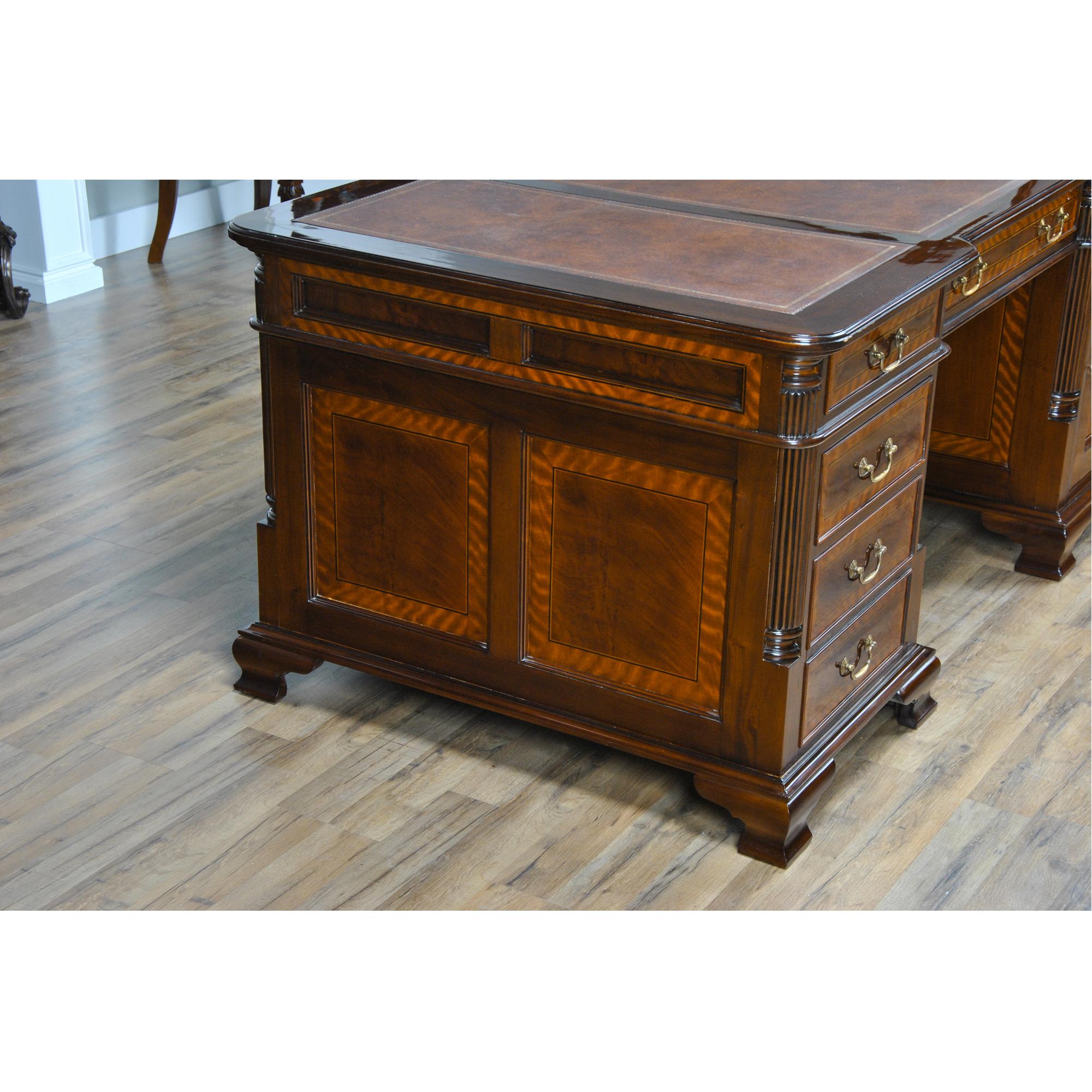 Contemporary Banded Mahogany Partners Desk For Sale