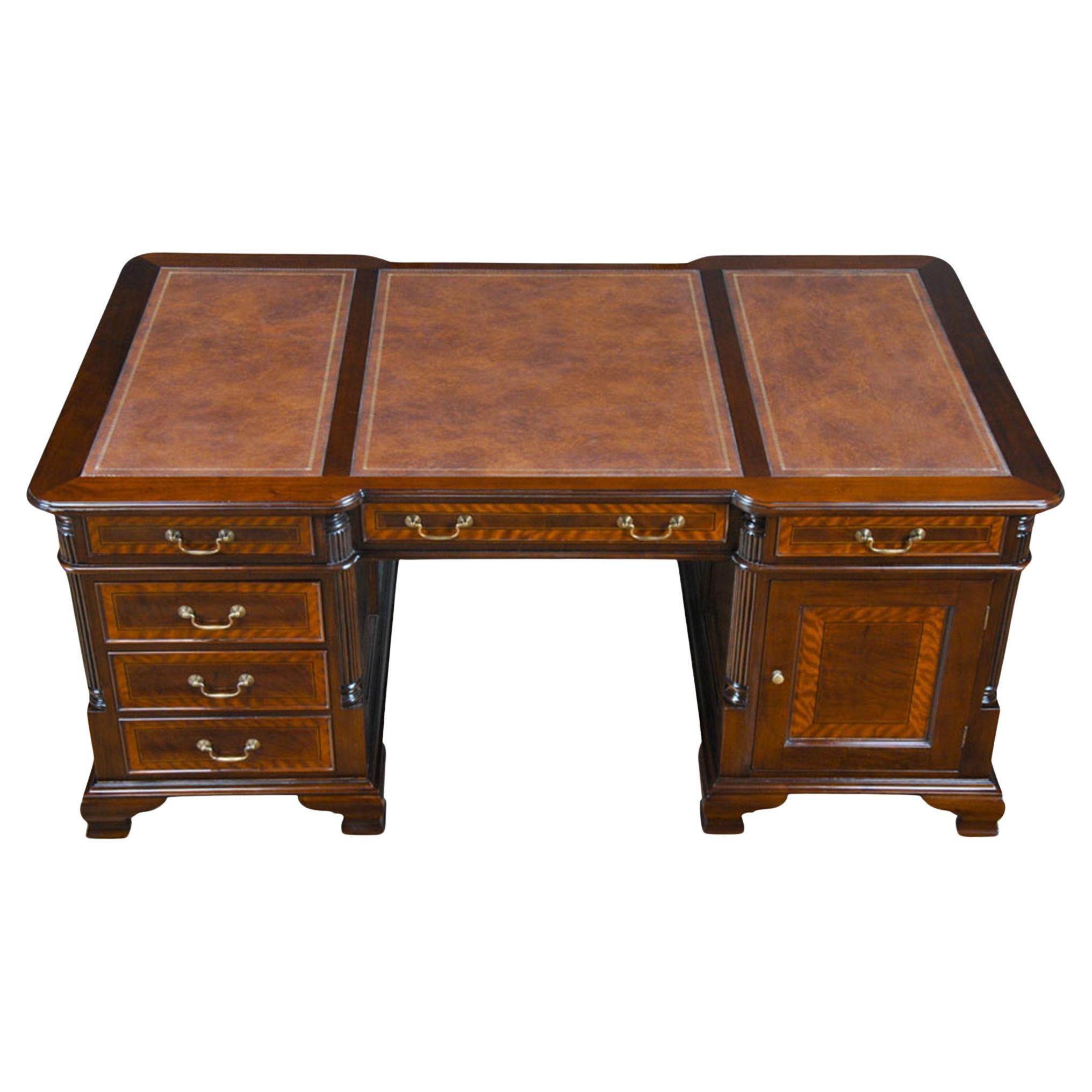 Banded Mahogany Partners Desk For Sale