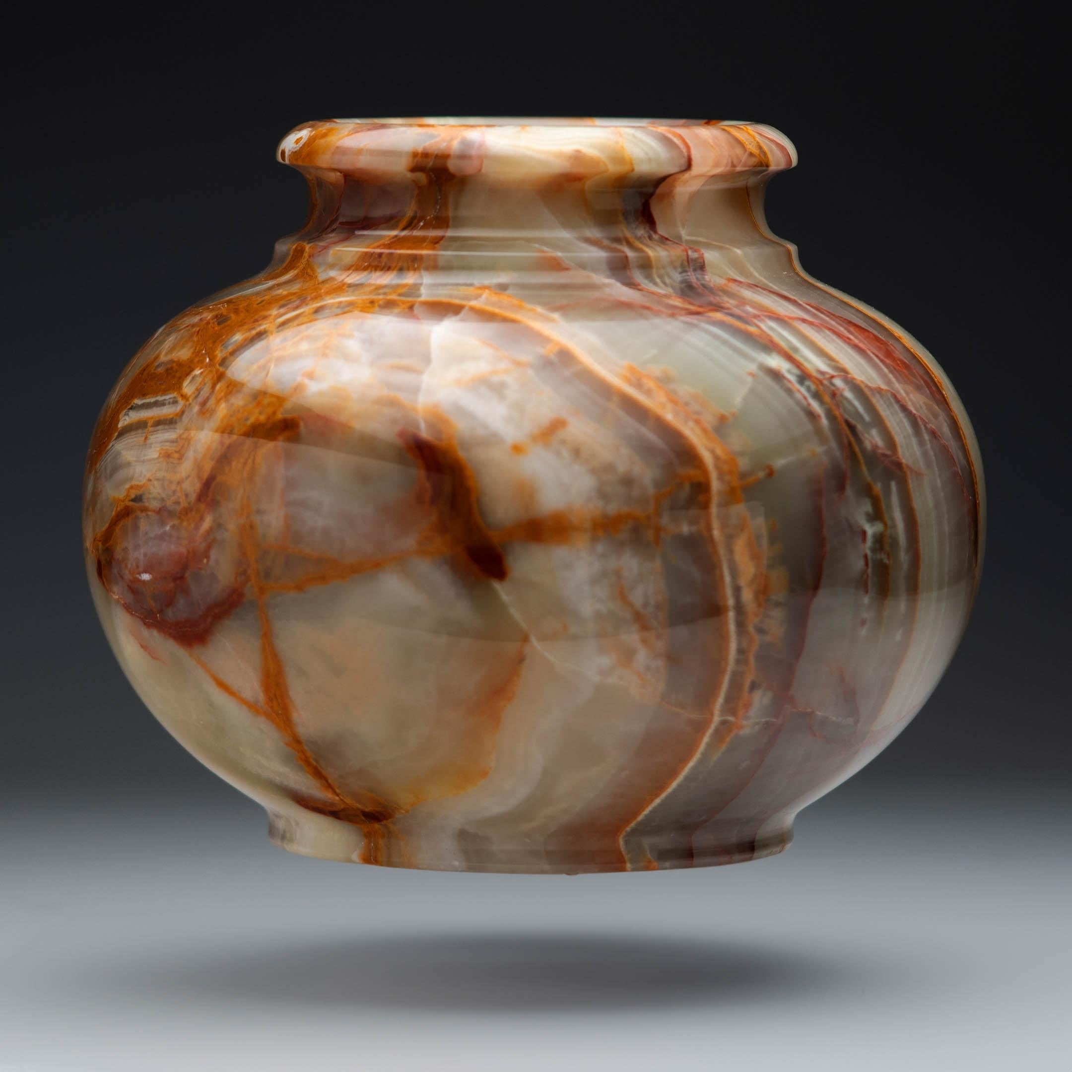 Hand-Carved Banded Onyx Vase For Sale