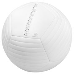 Round Banded Ball Ottoman 18" in White Leather by Moses Nadel