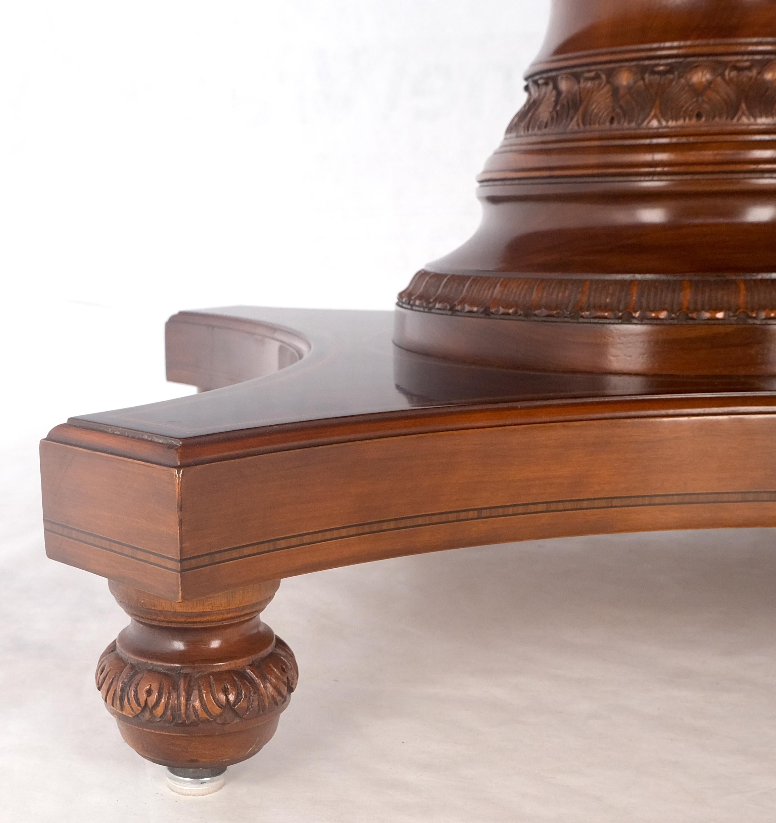 Lacquered Banded Oval Racetrack Shape Carved Double Pedestal Burl Walnut 13' Long Dining  For Sale