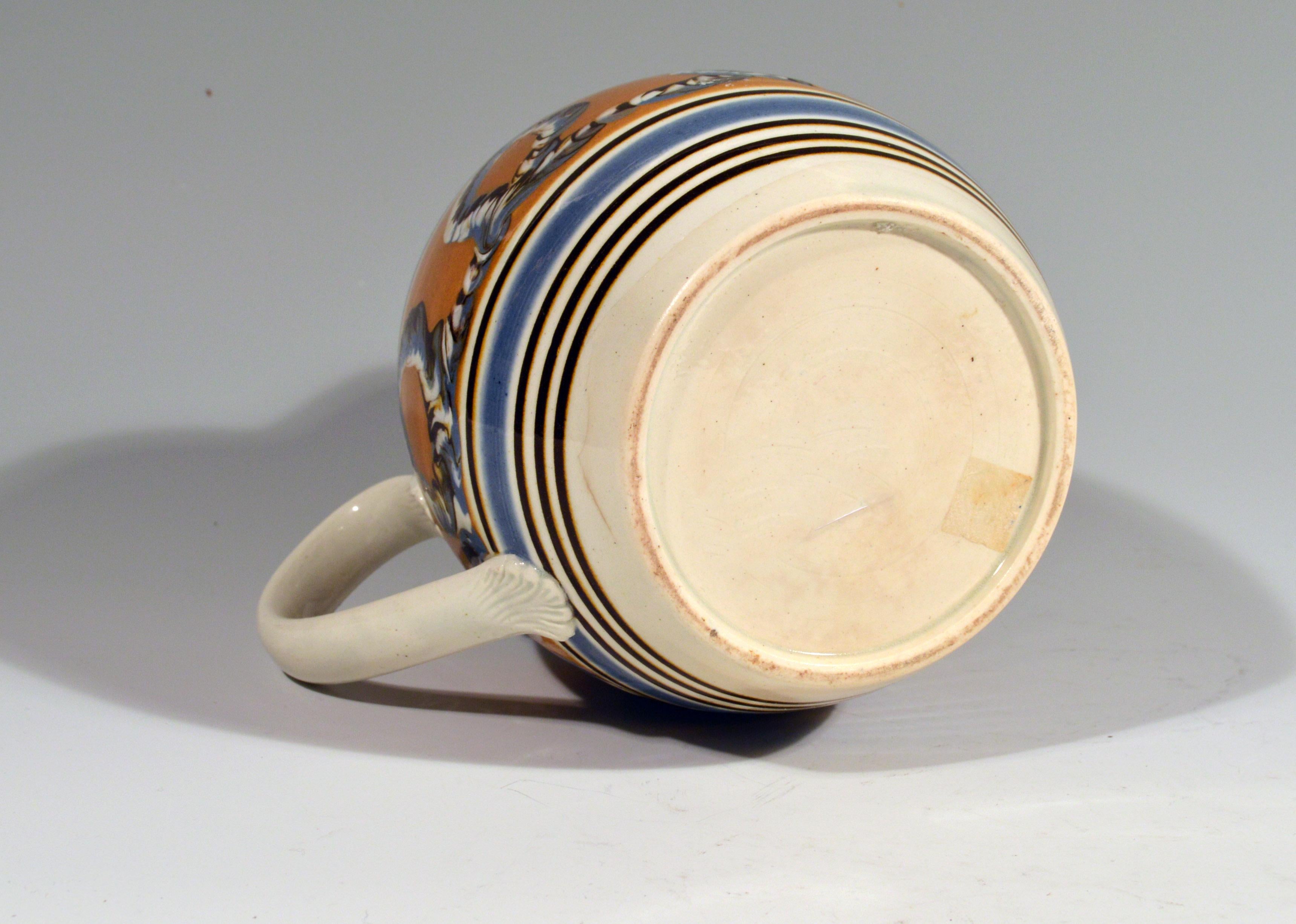 18th Century Banded Pearlware Mocha Jug with Earthworm Design, 1790-1810