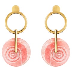 Banded Rodochrosite 18kt Yellow Gold Contemporary Earrings