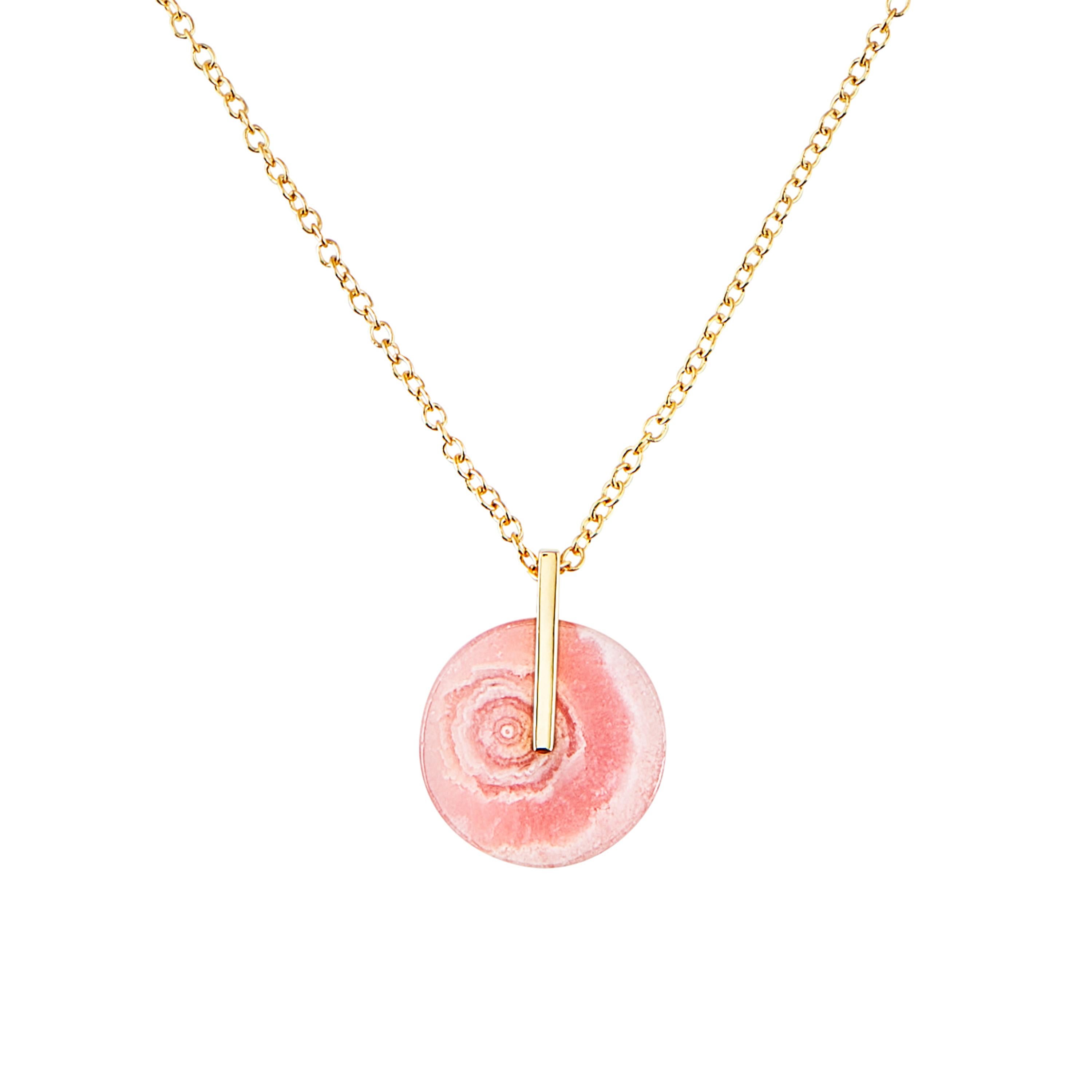 Banded Rodochrosite 18kt Yellow Gold Contemporary Pendant Necklace 1