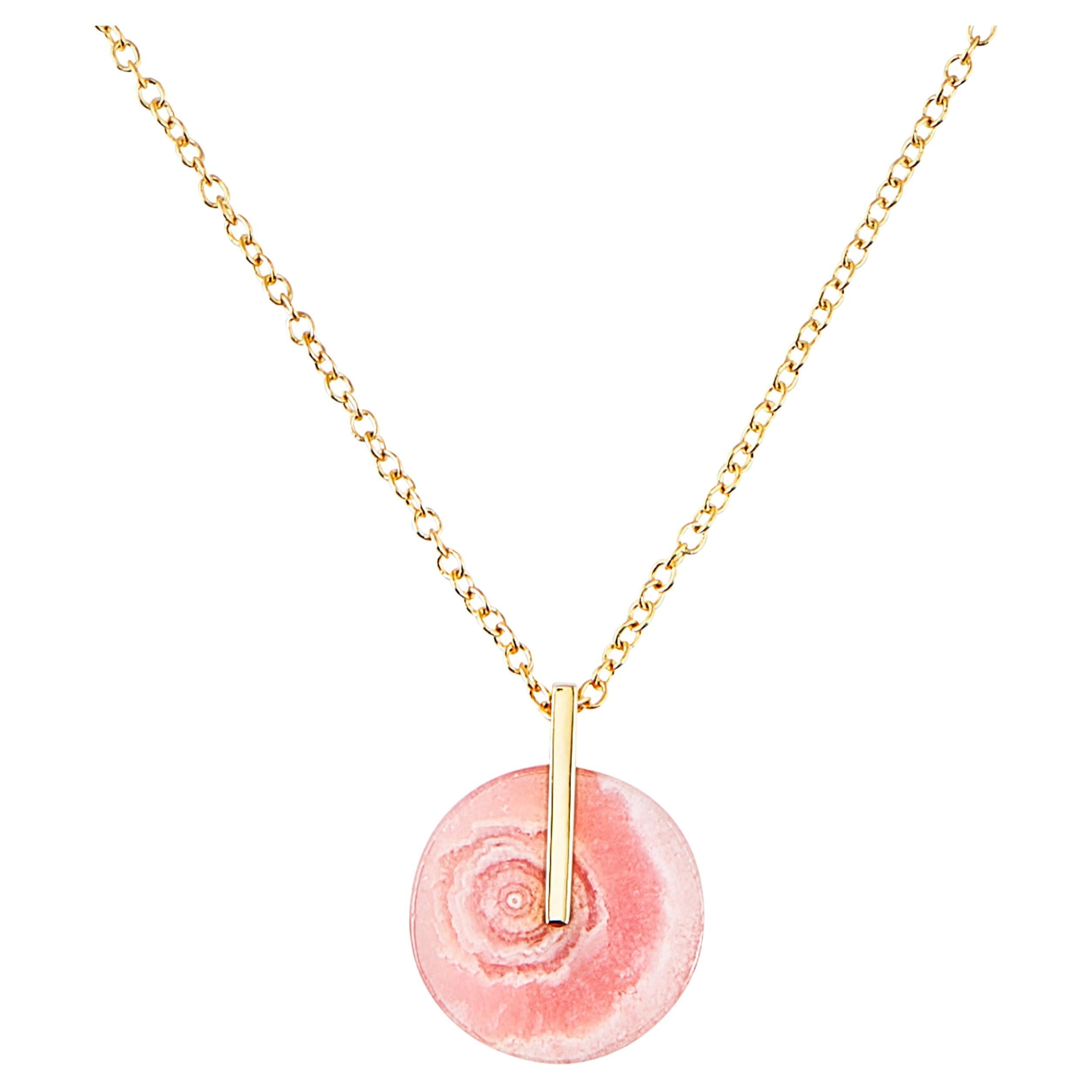 Gebänderter Rodochrosit 18kt Gelbgold Contemporary Anhänger Halskette