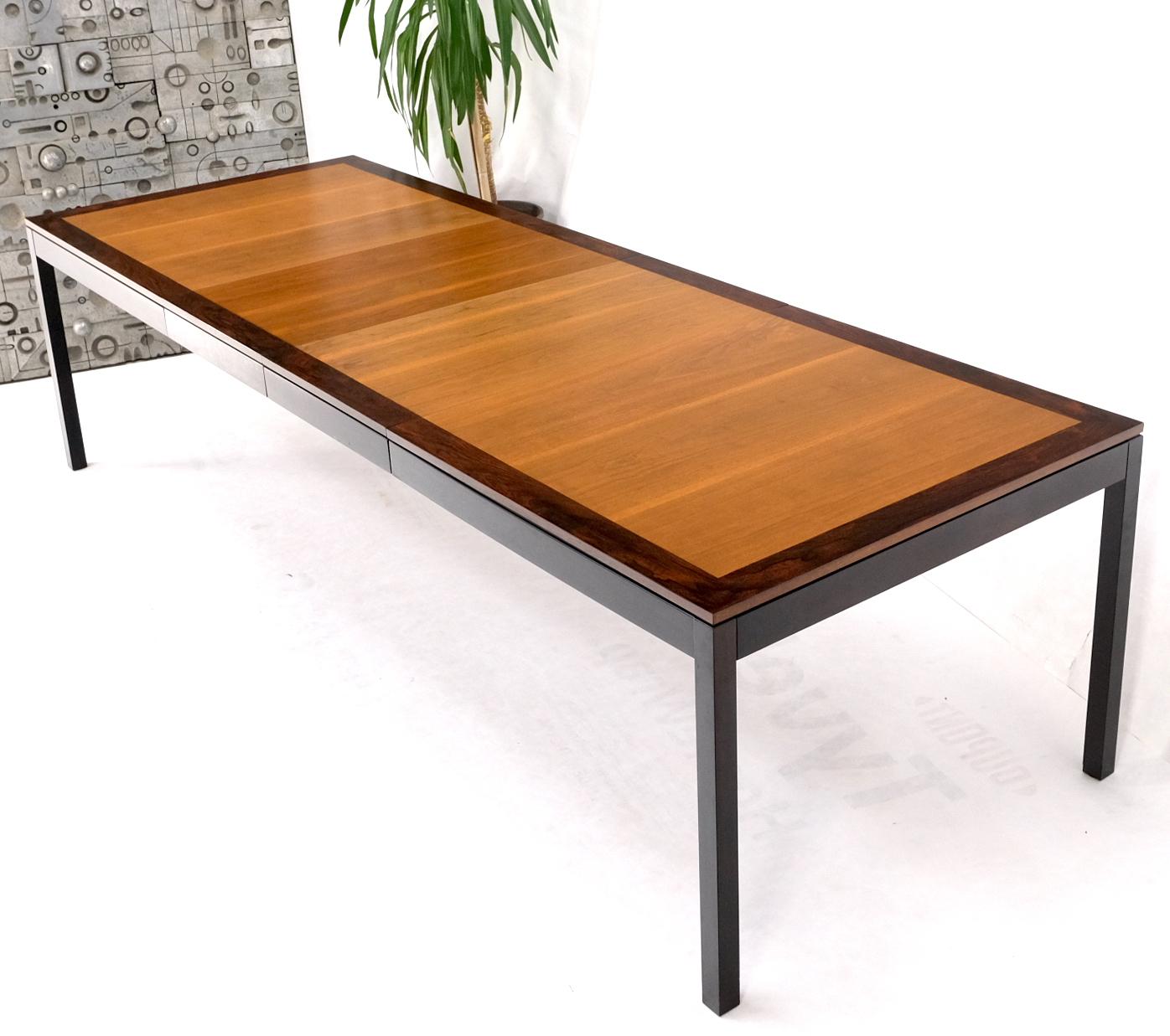 American Banded Rosewood & Walnut Rectangle Dining Table w/ Two 20