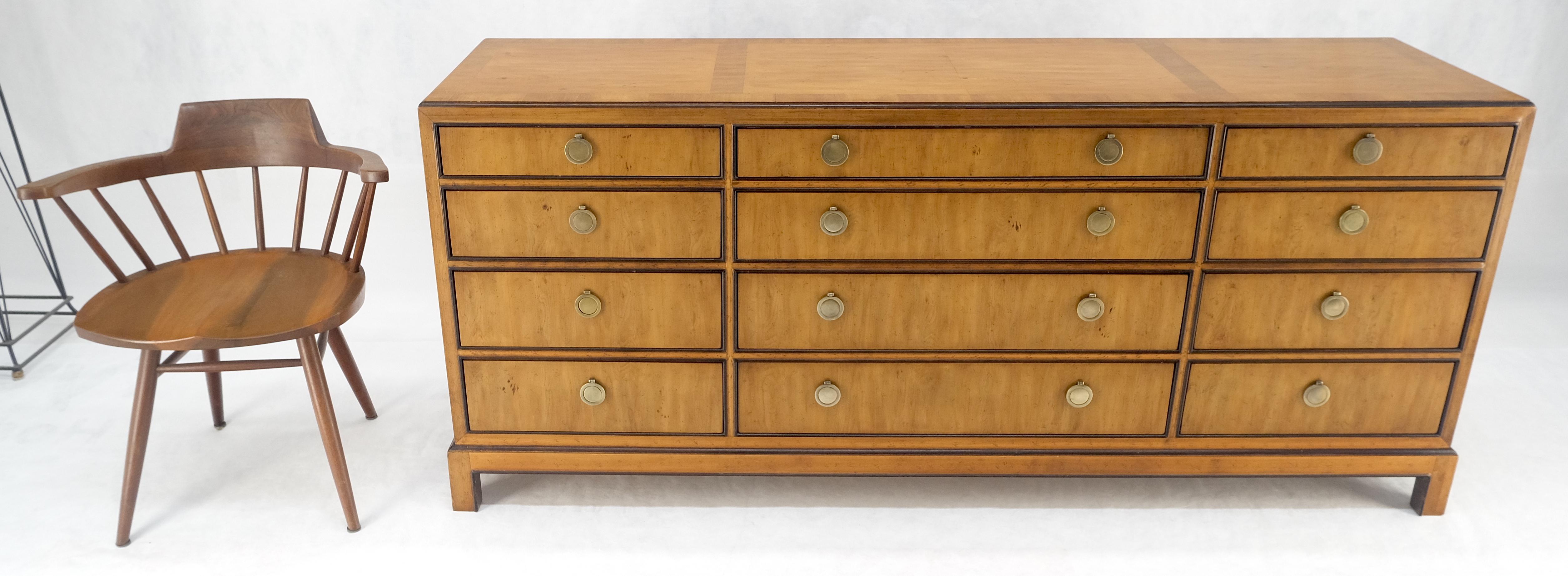 Banded Top 12 Drawers Yew Wood Bracket Feet Mid Century Credenza Dresser MINT! For Sale 3