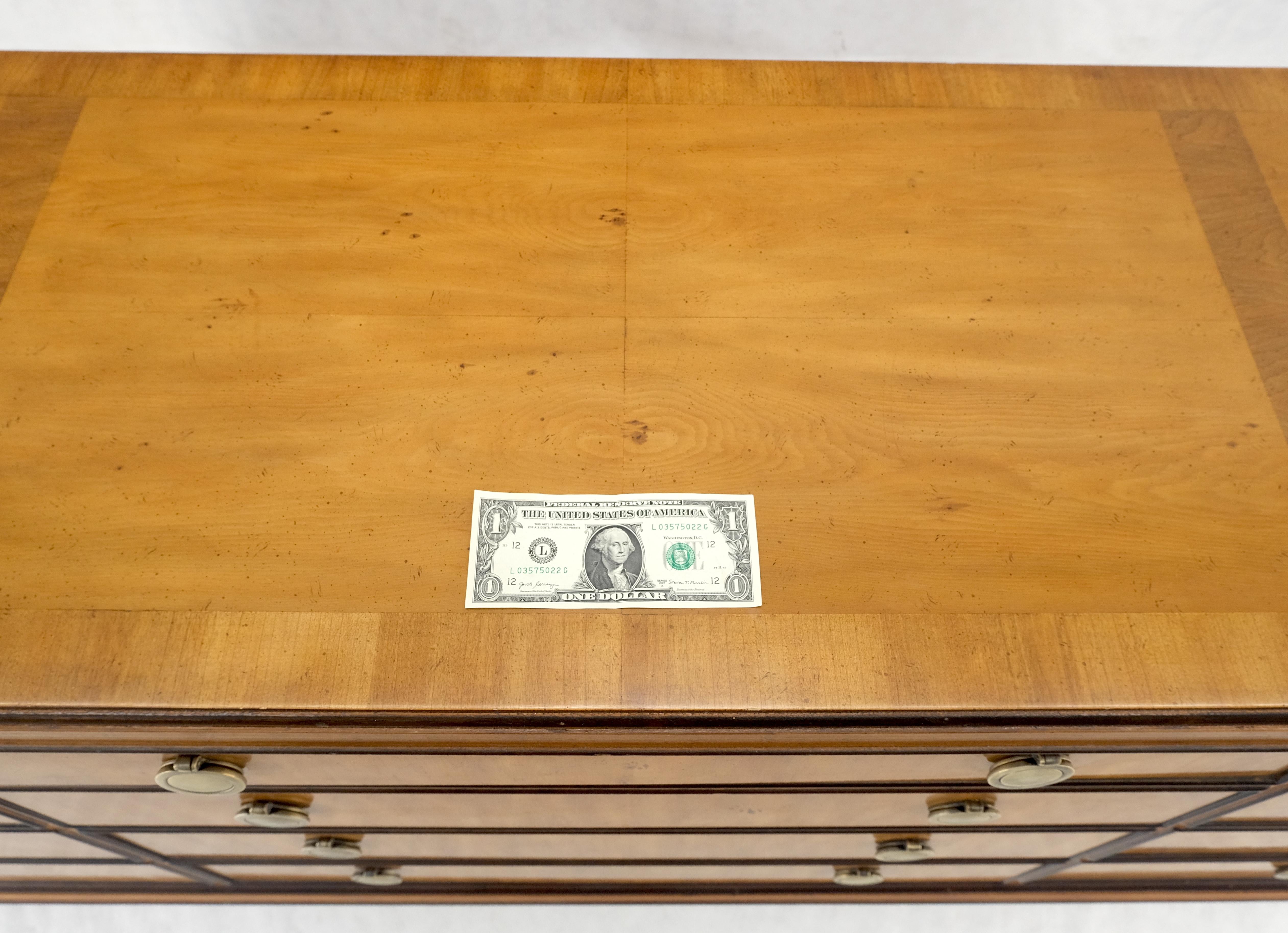 Banded Top 12 Drawers Yew Wood Bracket Feet Mid Century Credenza Dresser MINT! For Sale 8