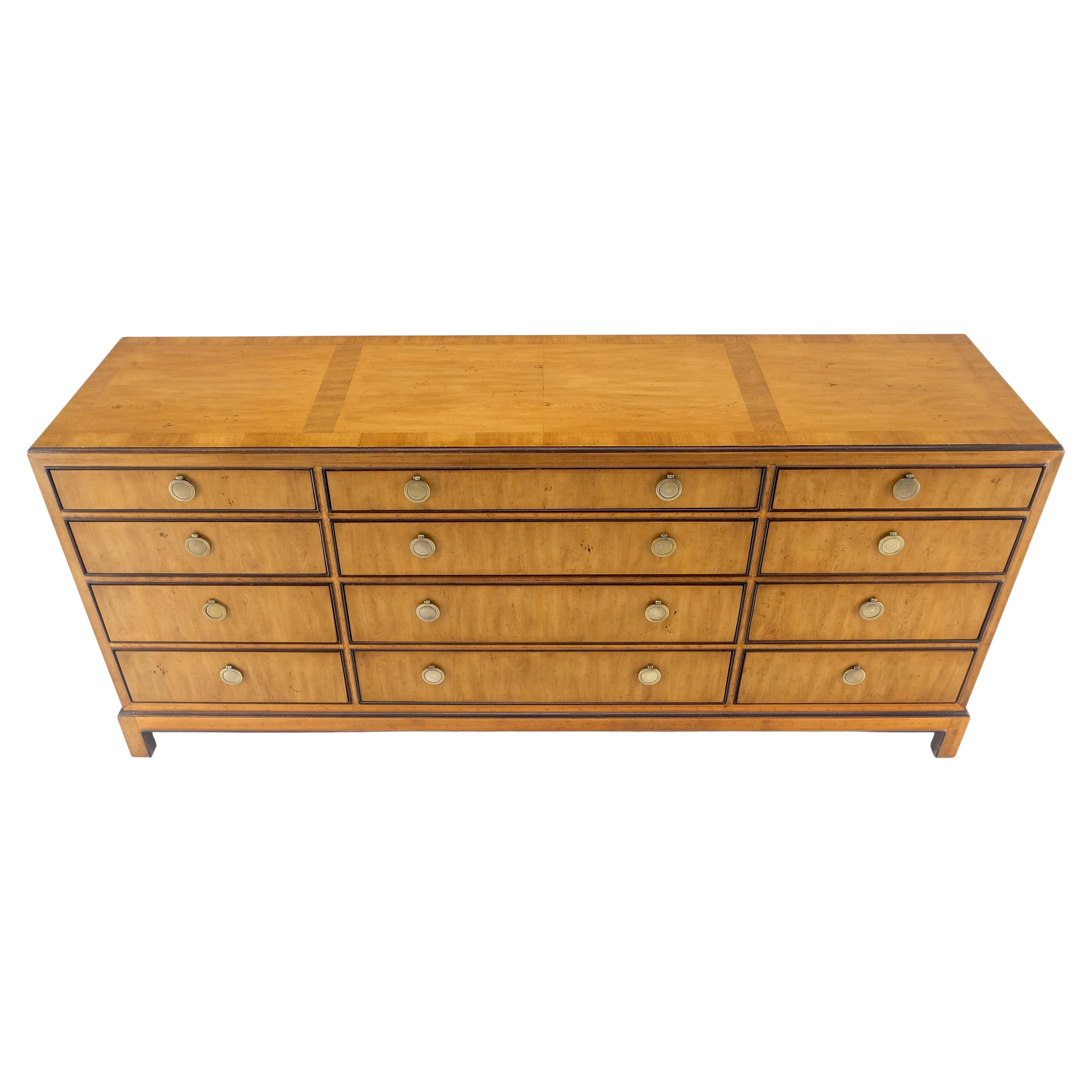 Mid-Century Modern Banded Top 12 Drawers Yew Wood Bracket Feet Mid Century Credenza Dresser MINT! For Sale