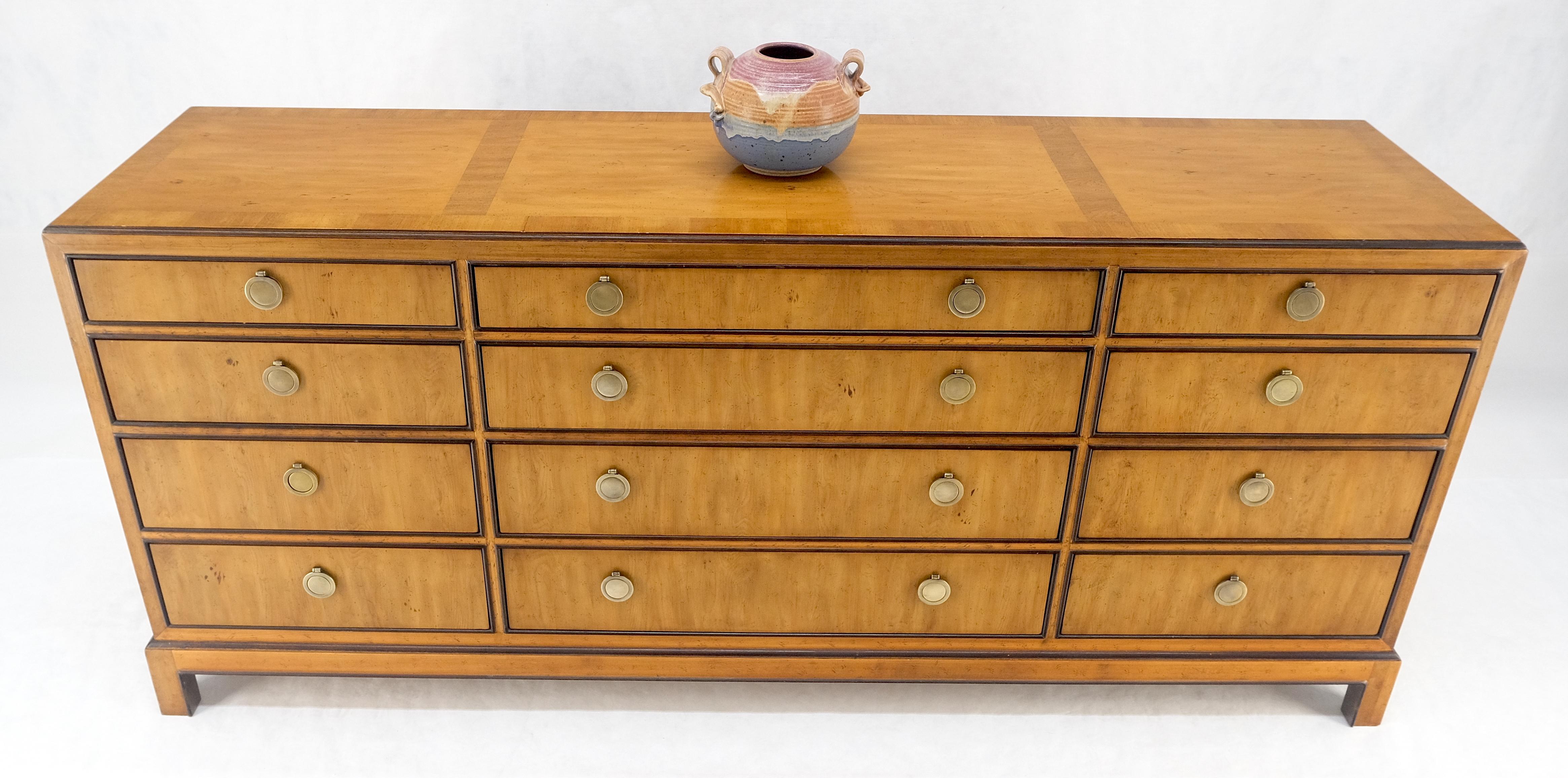 Banded Top 12 Drawers Yew Wood Bracket Feet Mid Century Credenza Dresser MINT! For Sale 2