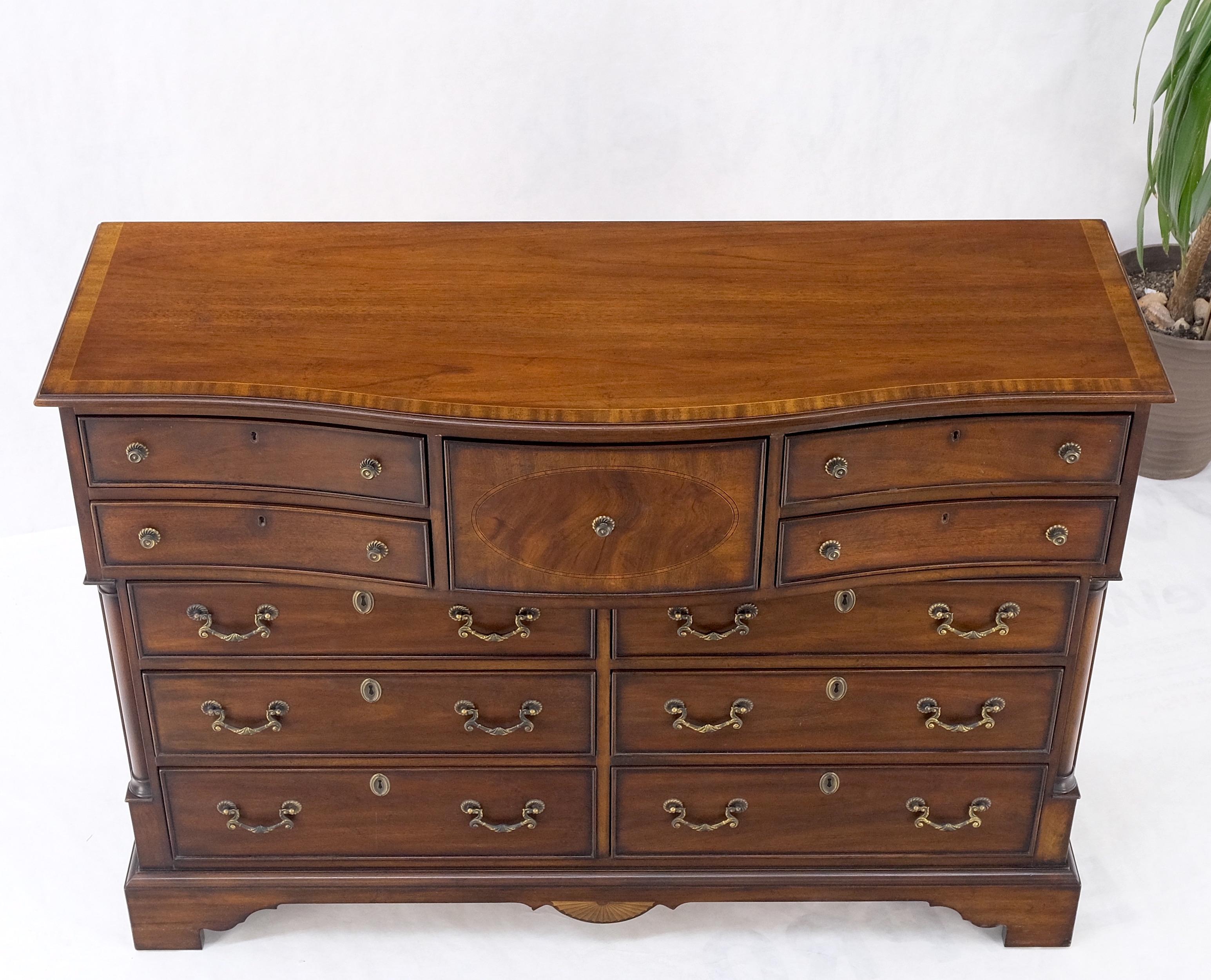 Banded Top Mahogany Inlayed Bracket Feet 11 Drawers Dresser Credenza MINT! For Sale 8