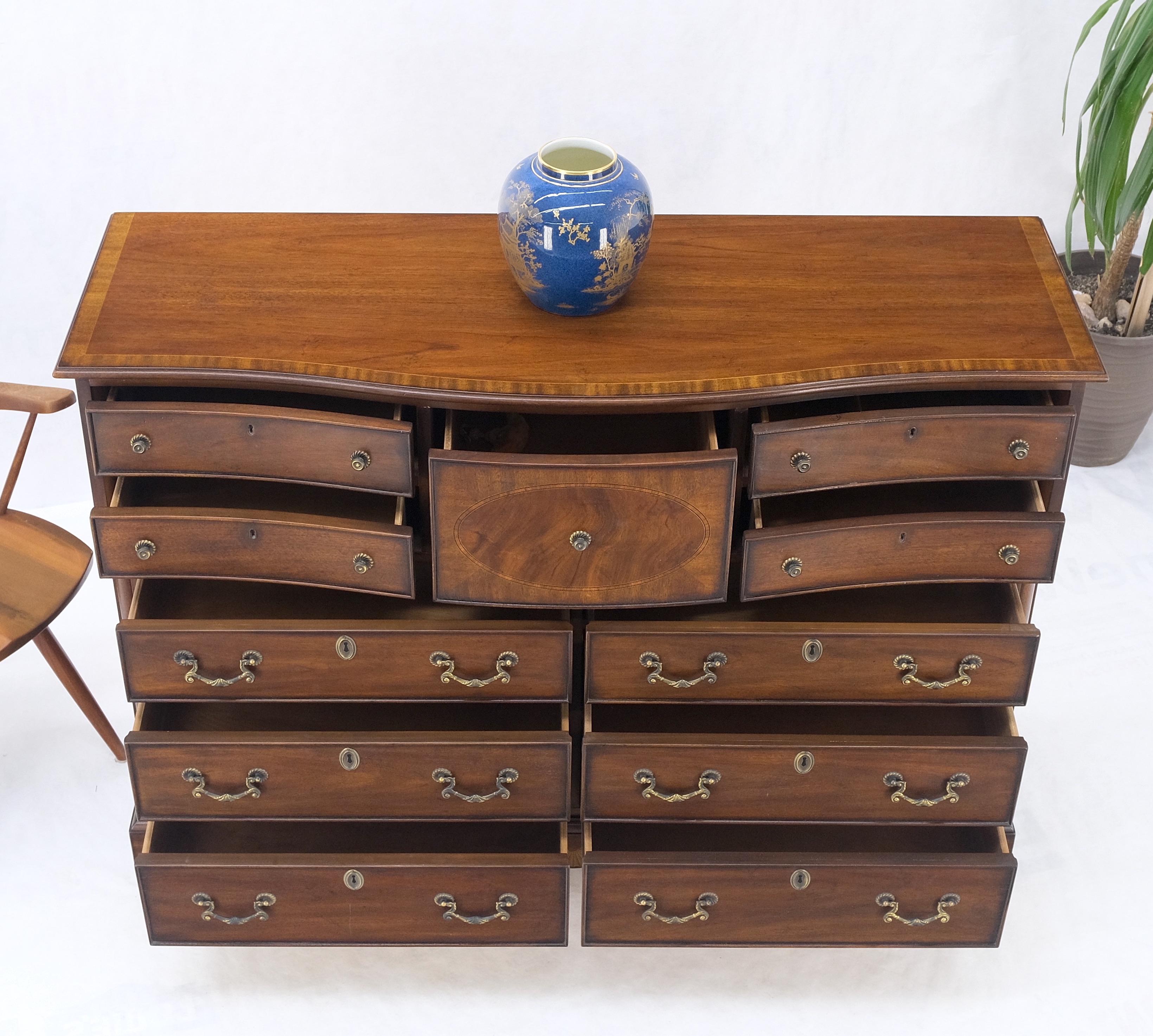 Banded Top Mahogany Inlayed Bracket Feet 11 Drawers Dresser Credenza MINT! For Sale 12