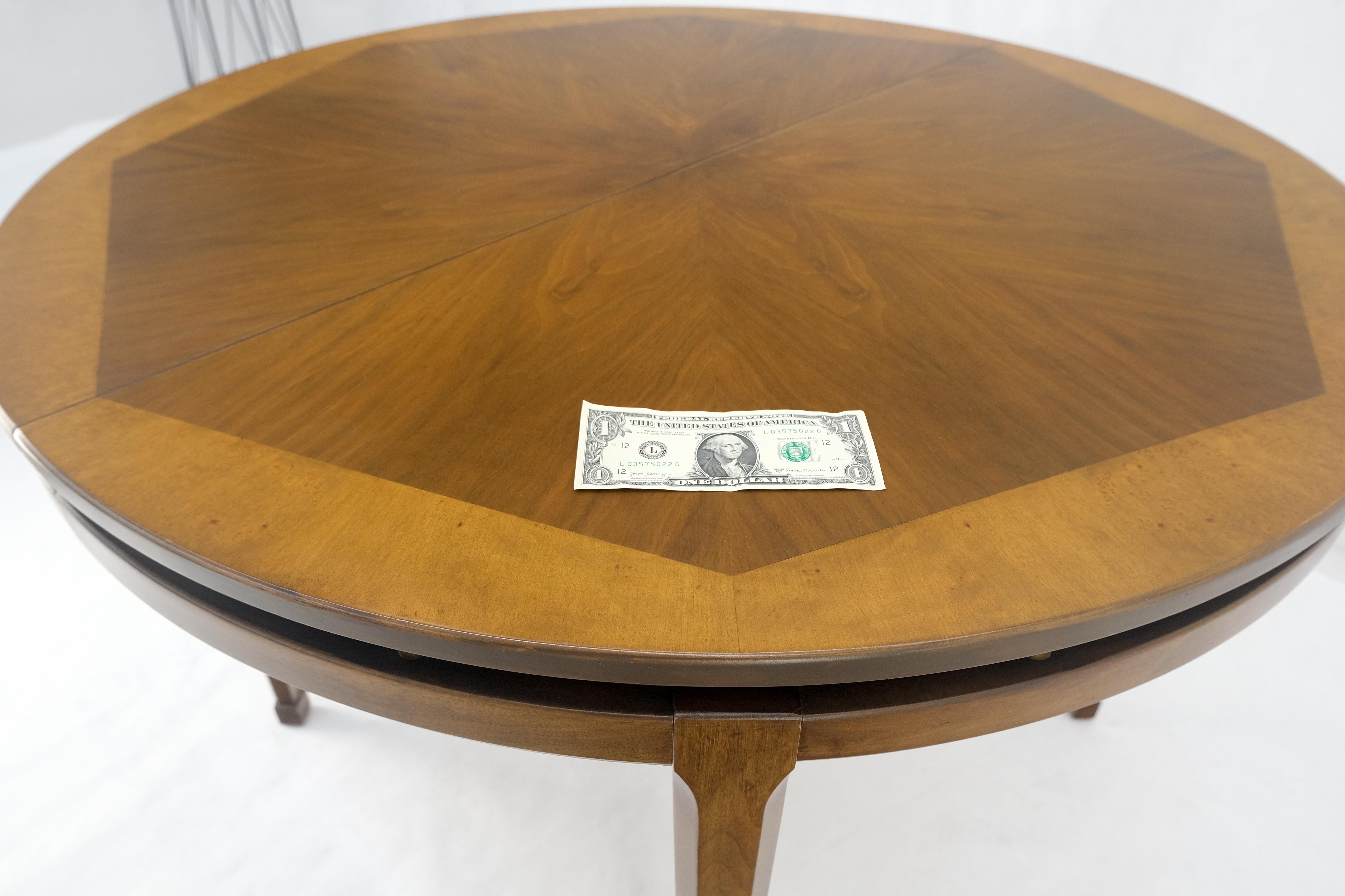 Banded Top Round Walnut Mid Century Modern Dining Table 2 Leaves MINT! For Sale 4
