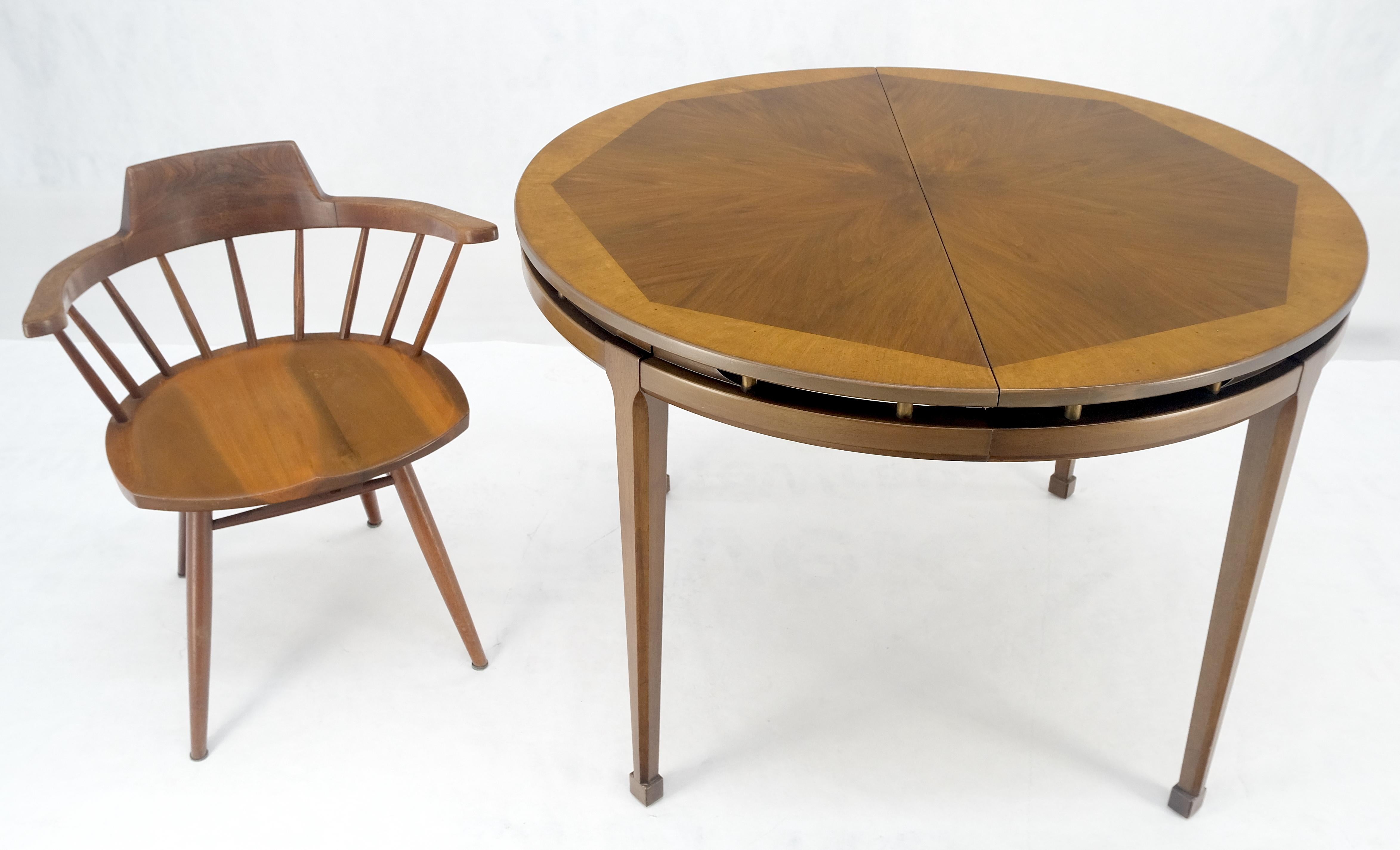 Banded Top Round Walnut Mid Century Modern Dining Table 2 Leaves MINT! For Sale 5