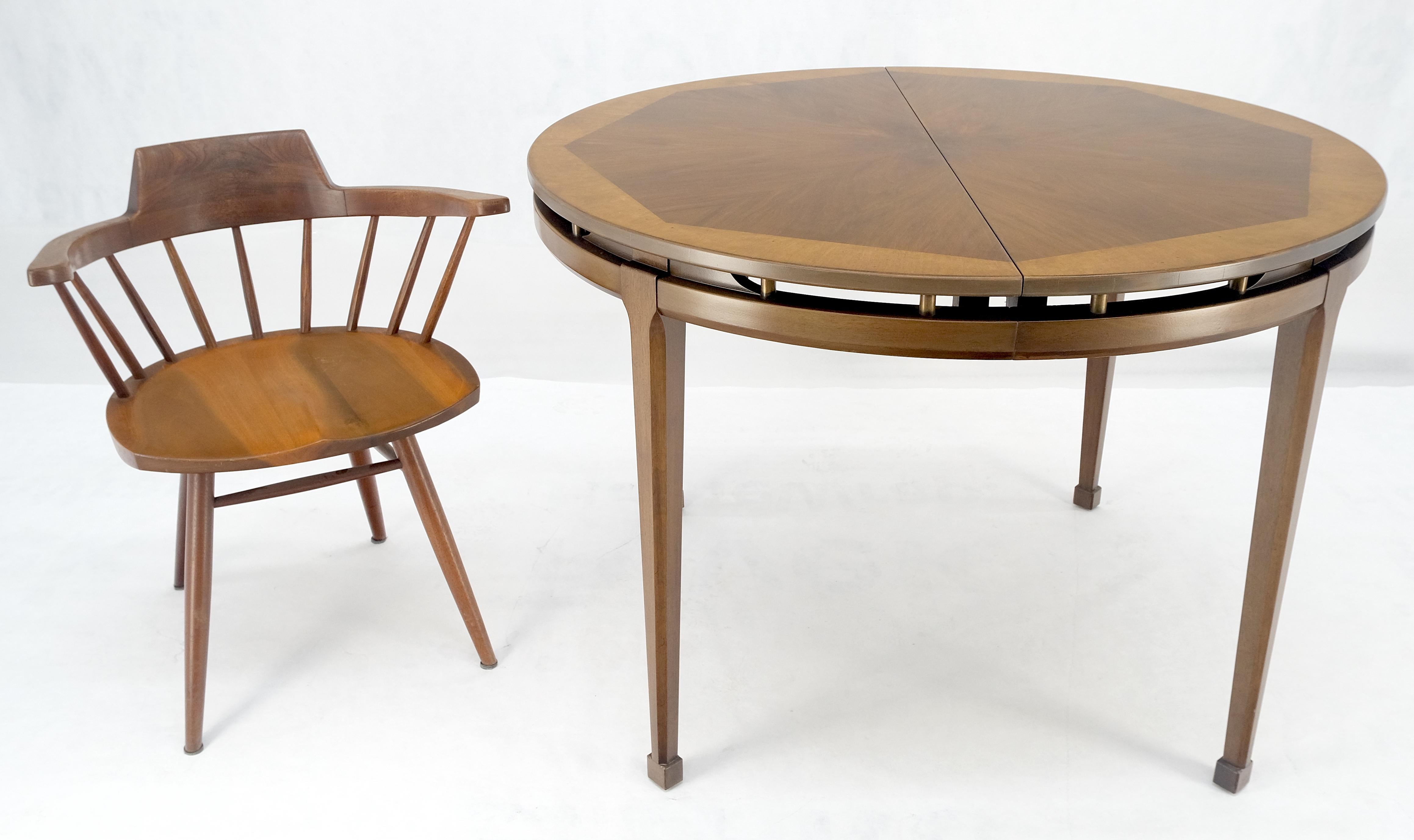 Banded Top Round Walnut Mid Century Modern Dining Table 2 Leaves MINT! For Sale 6