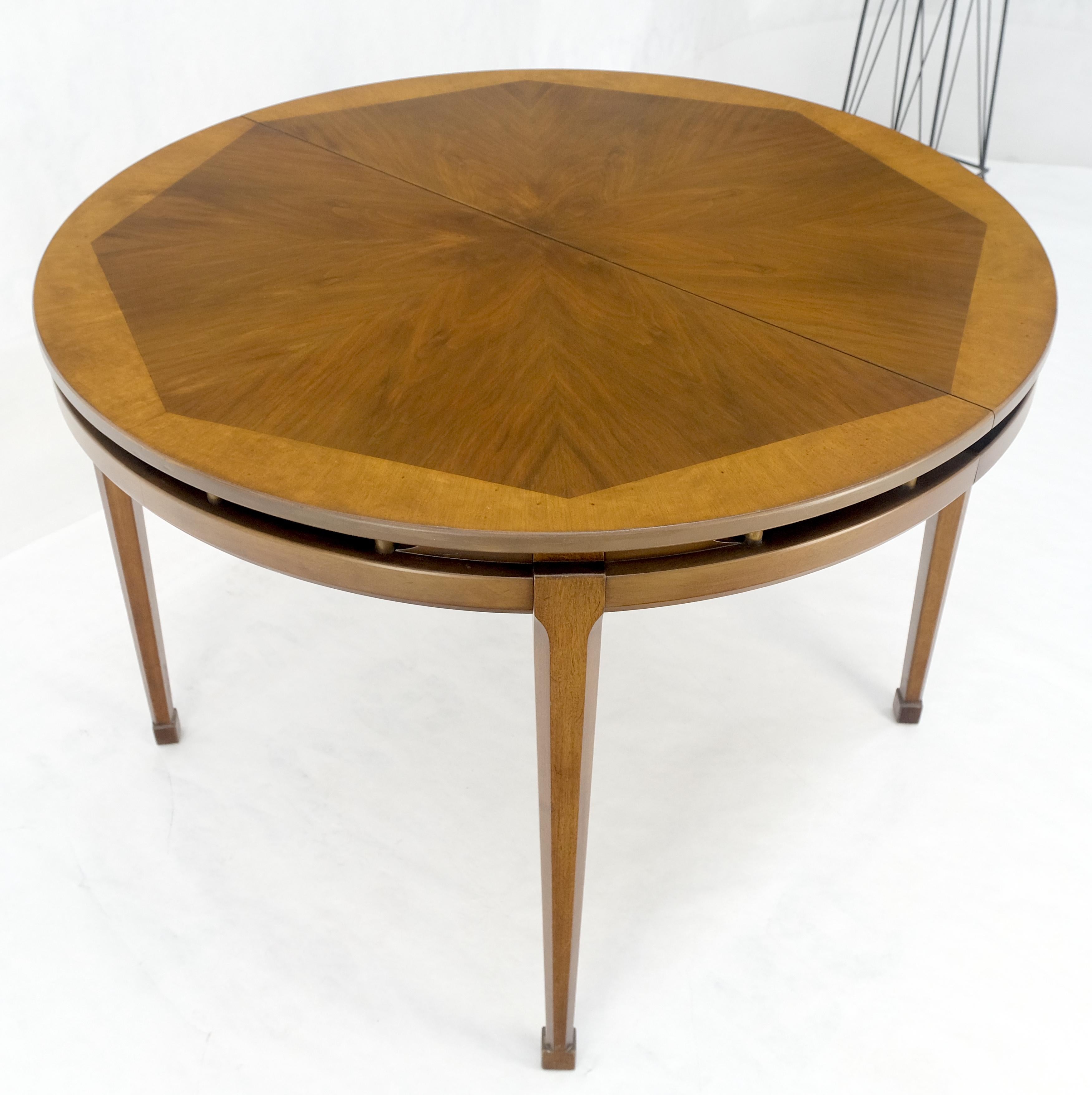 Banded Top Round Walnut Mid Century Modern Dining Table 2 Leaves MINT! For Sale 7