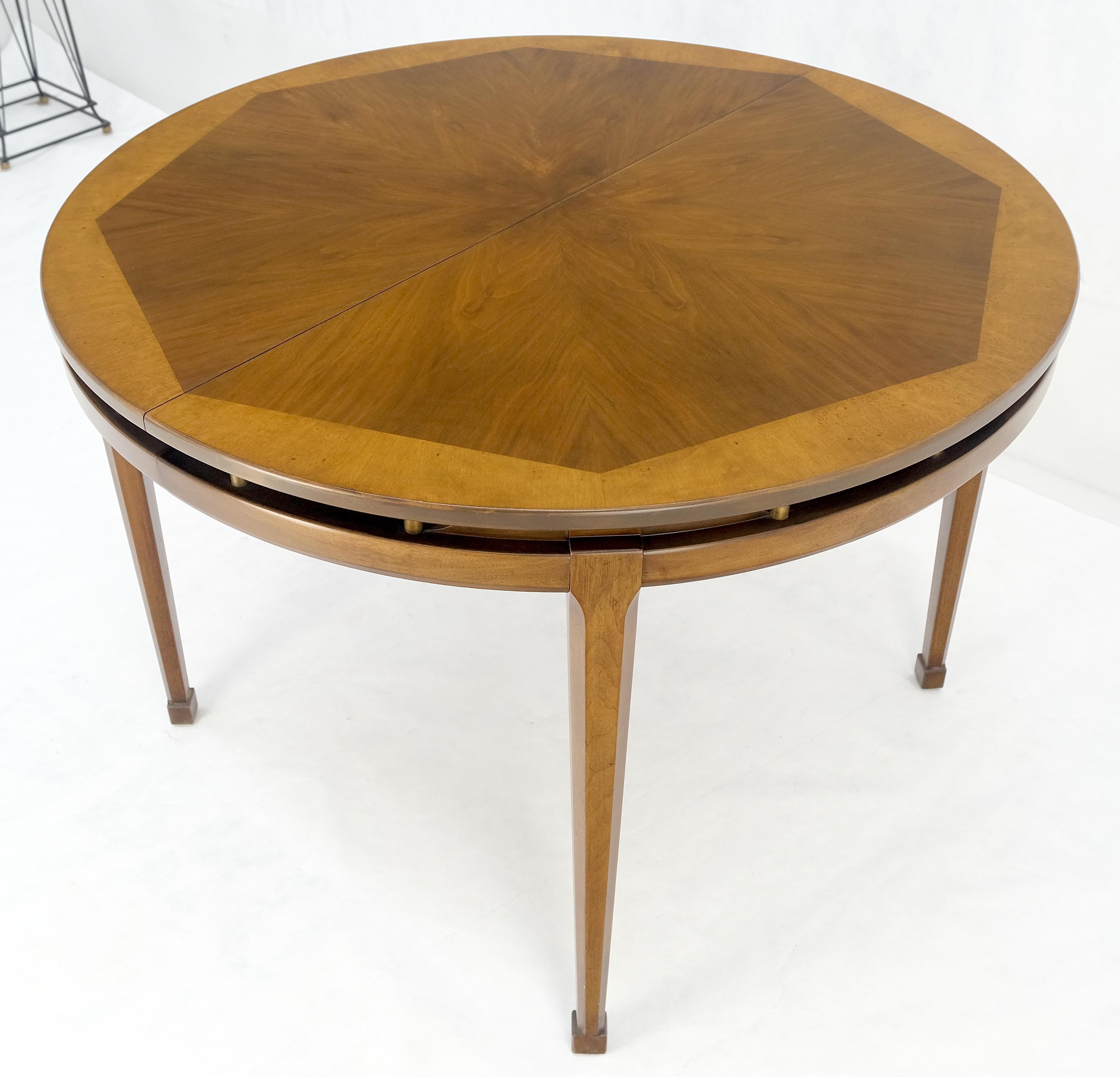 Banded Top Round Walnut Mid Century Modern Dining Table 2 Leaves MINT! For Sale 10
