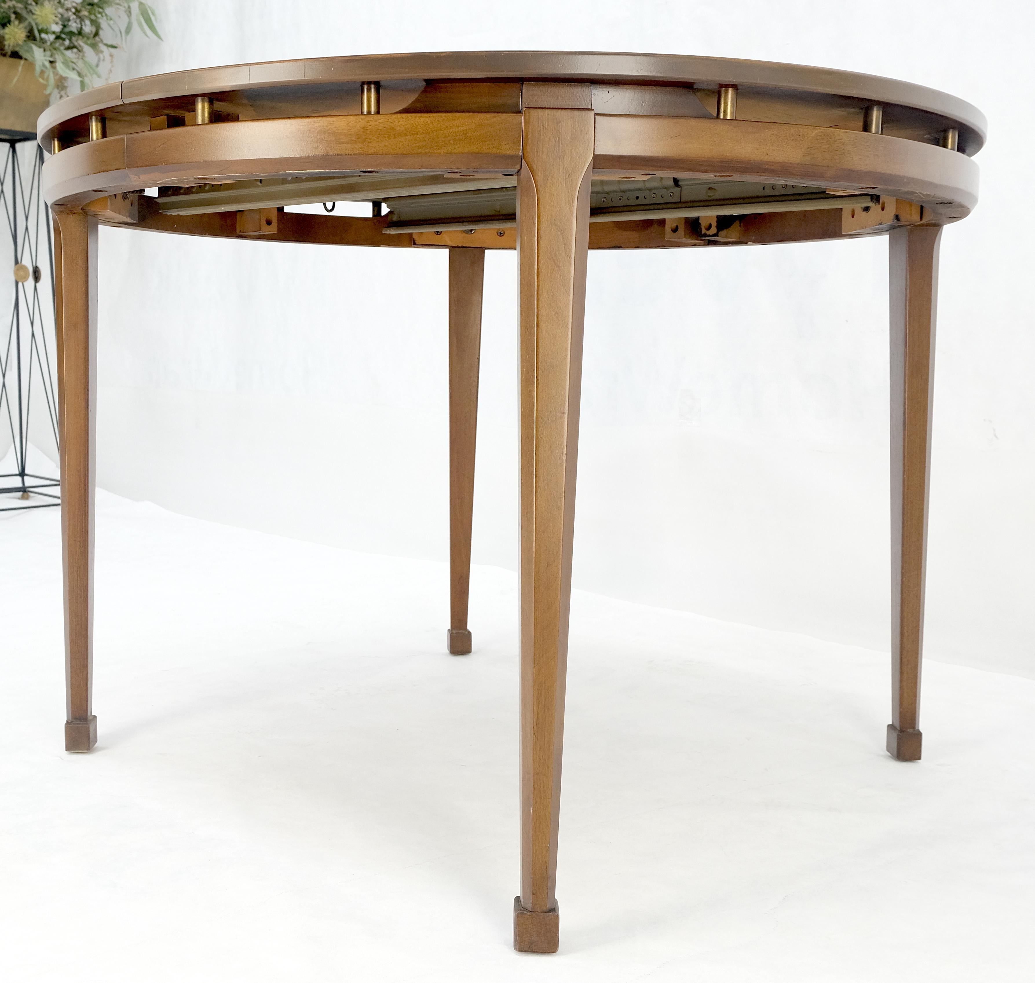Banded Top Round Walnut Mid Century Modern Dining Table 2 Leaves MINT! For Sale 11