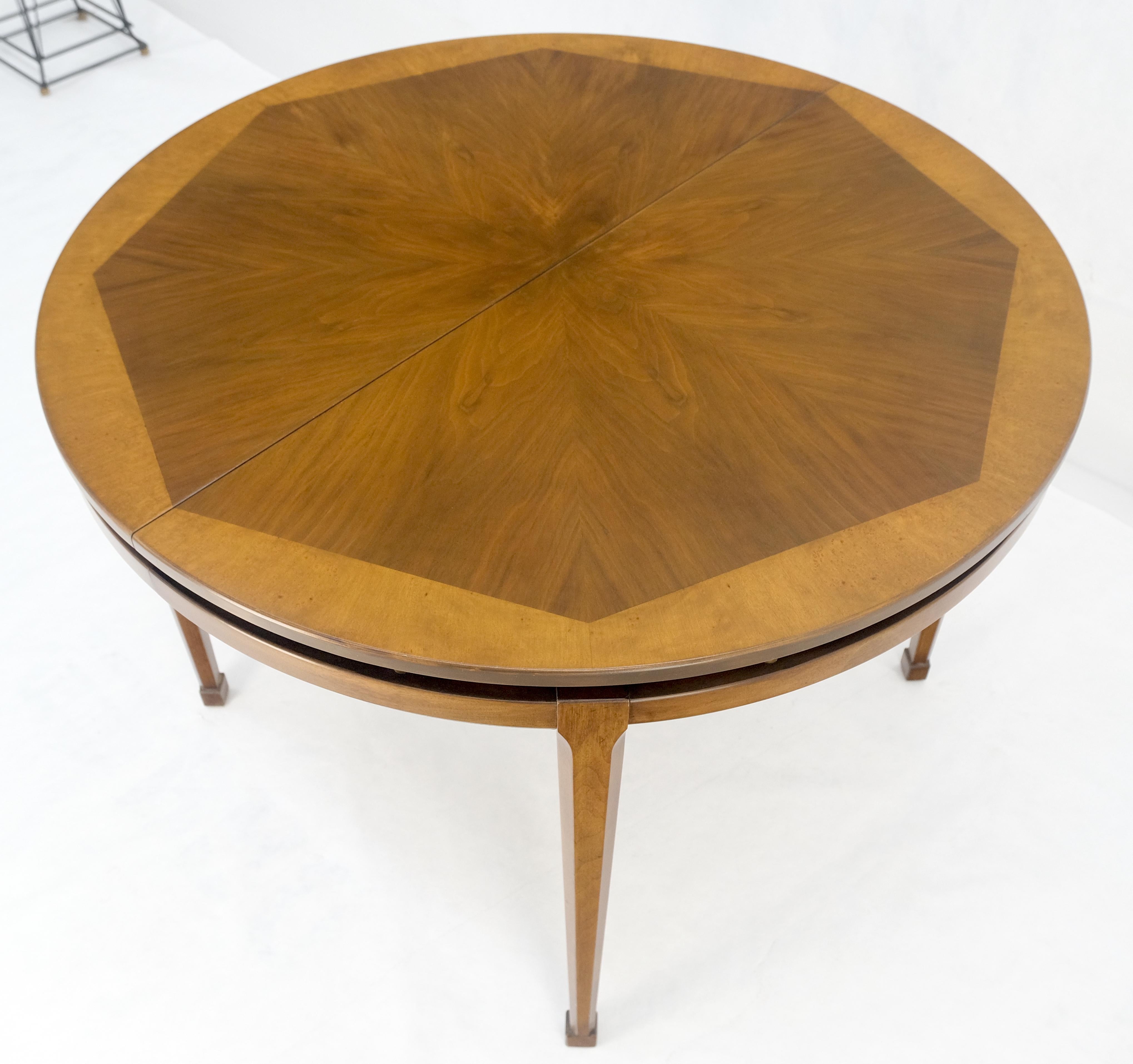 Banded Top Round Walnut Mid Century Modern Dining Table 2 Leaves MINT! For Sale 12