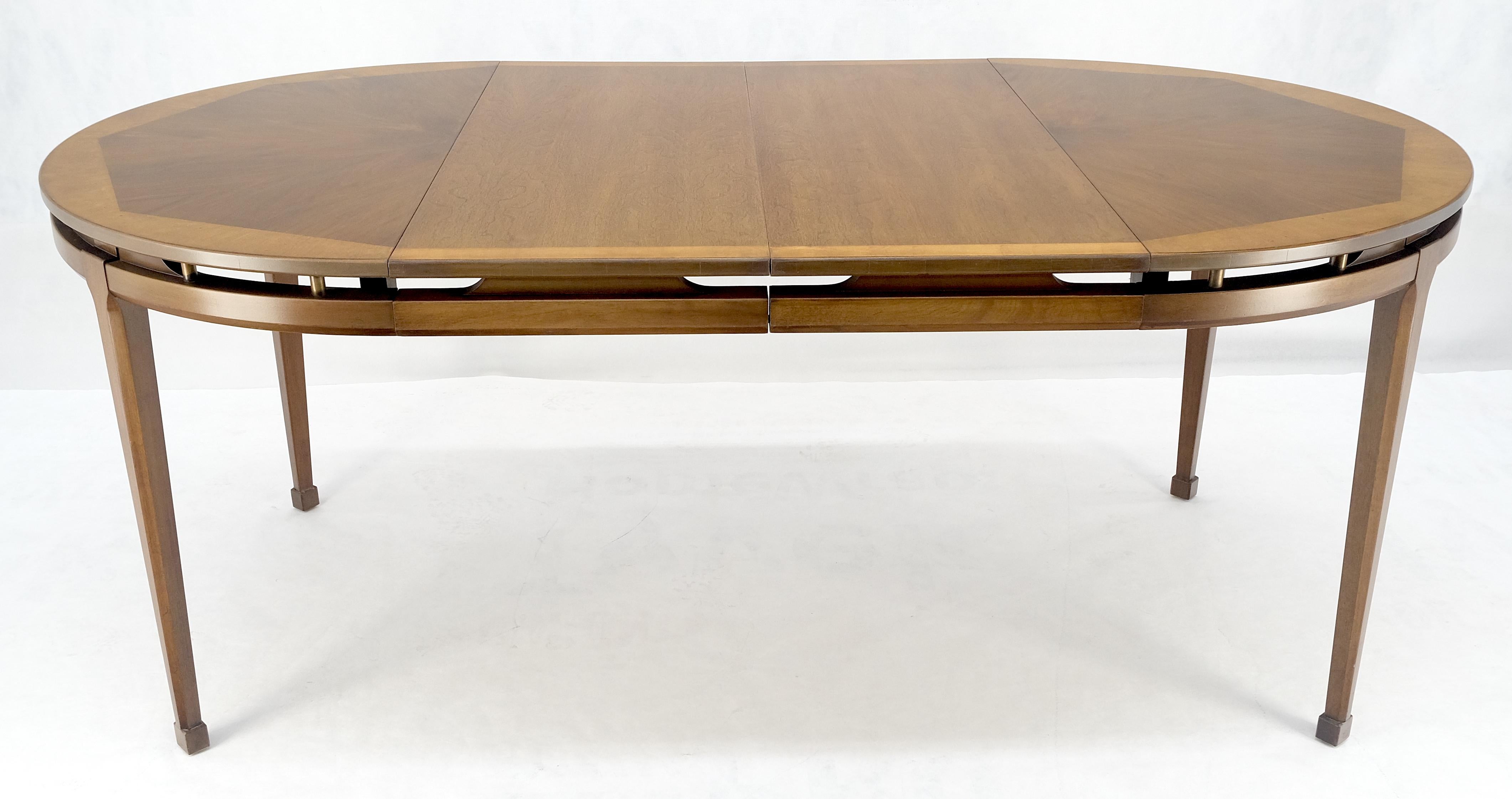 Mid-Century Modern Banded Top Round Walnut Mid Century Modern Dining Table 2 Leaves MINT! For Sale