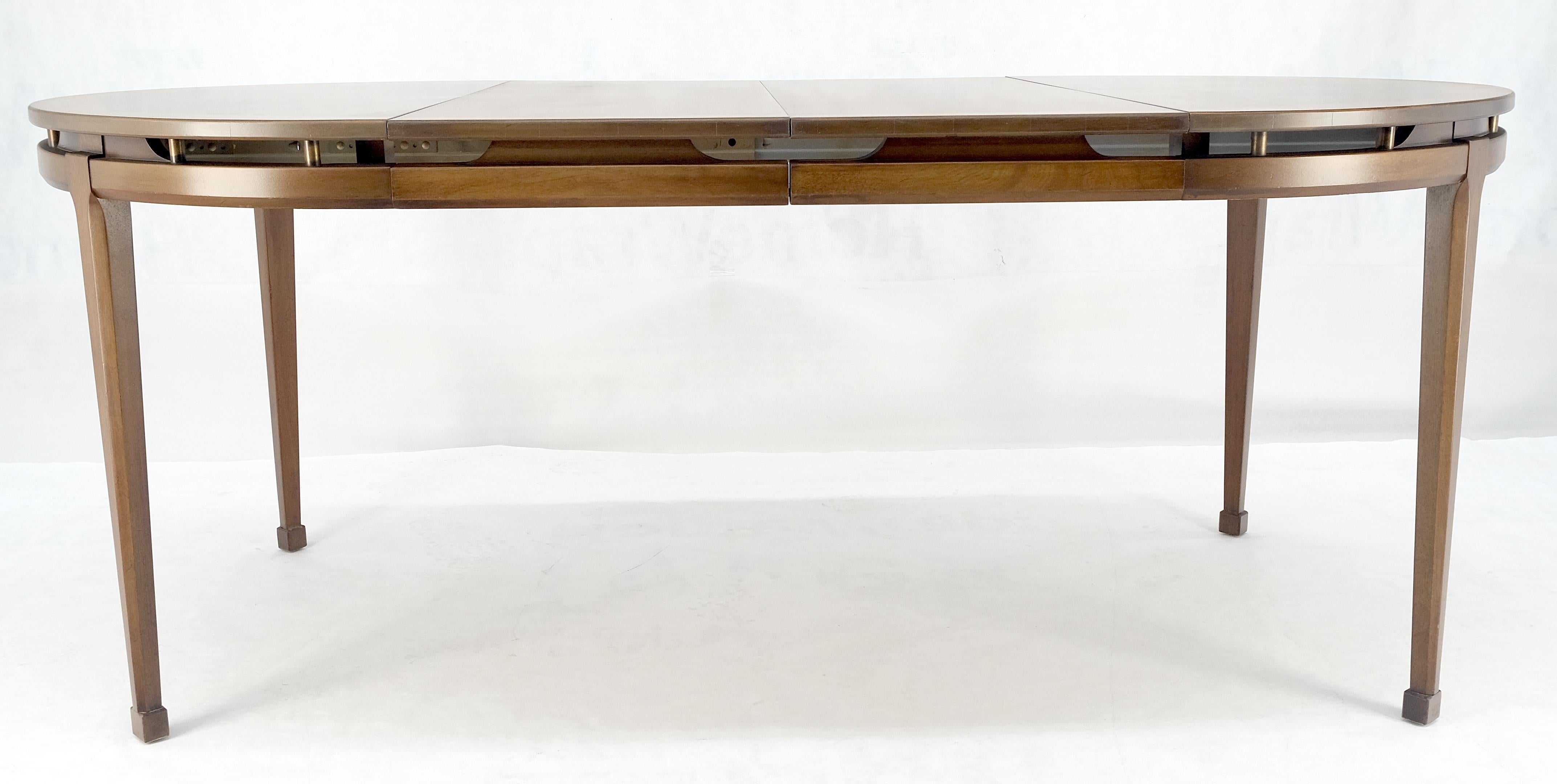 American Banded Top Round Walnut Mid Century Modern Dining Table 2 Leaves MINT! For Sale