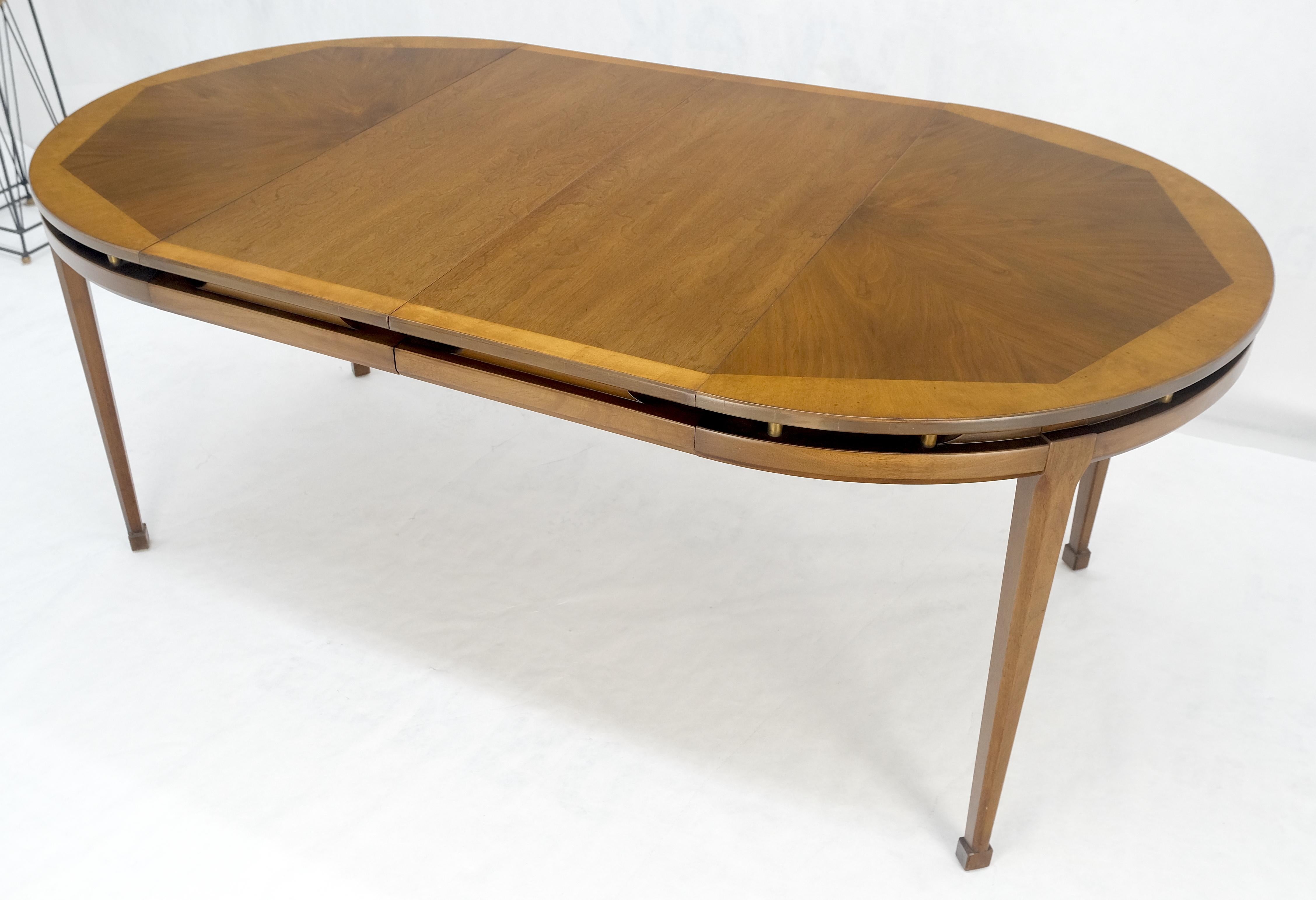 20th Century Banded Top Round Walnut Mid Century Modern Dining Table 2 Leaves MINT! For Sale