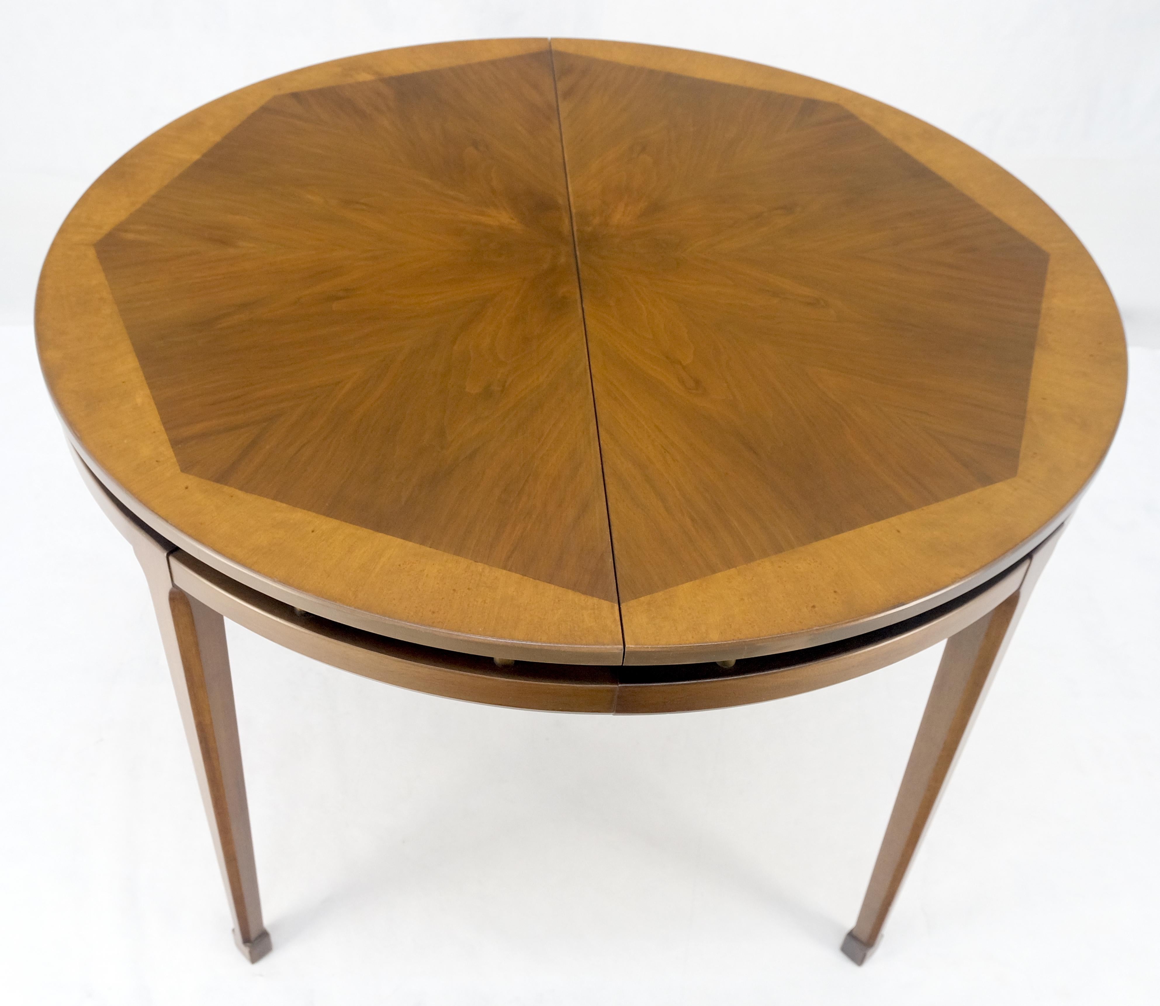 Banded Top Round Walnut Mid Century Modern Dining Table 2 Leaves MINT! For Sale 1