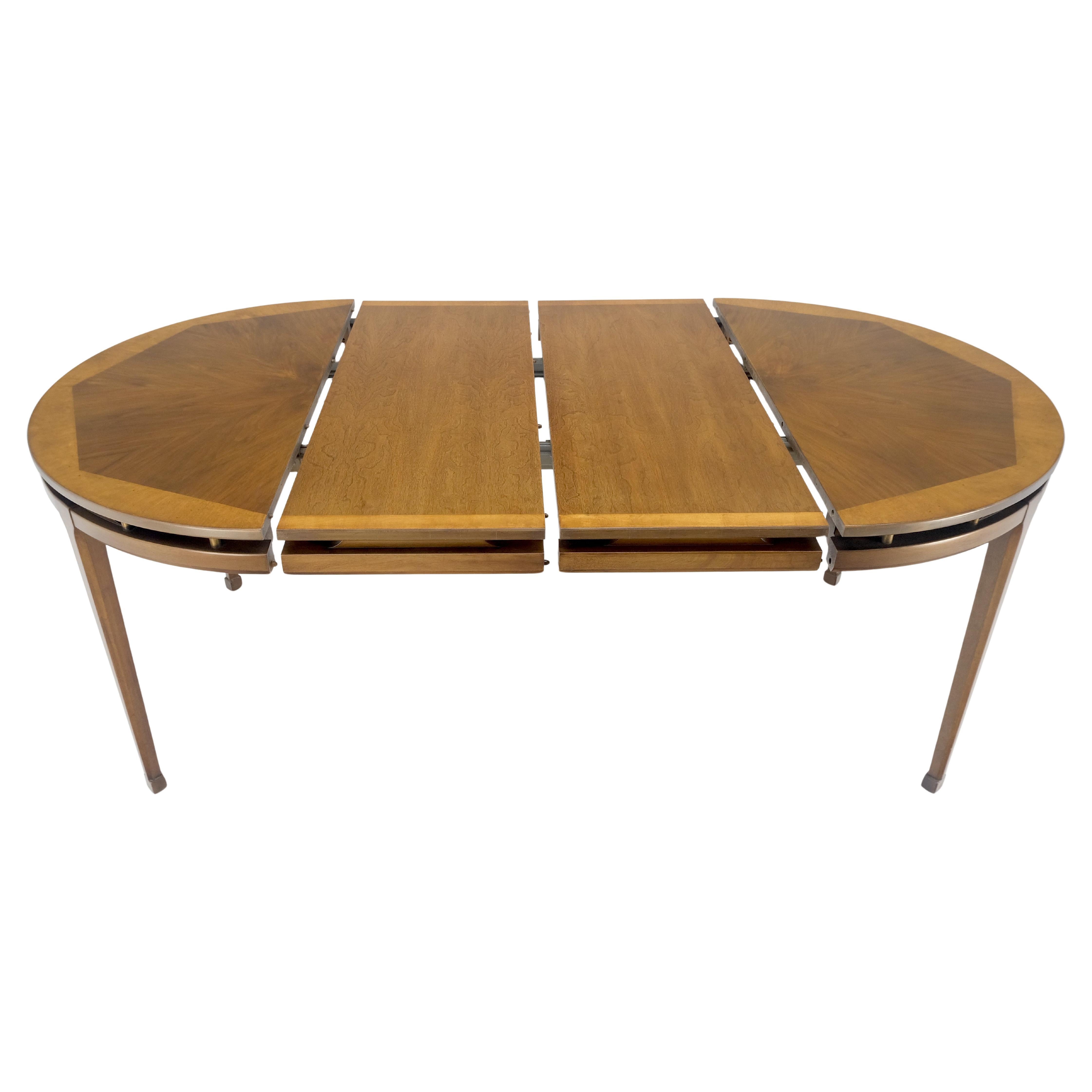Banded Top Round Walnut Mid Century Modern Dining Table 2 Leaves MINT!