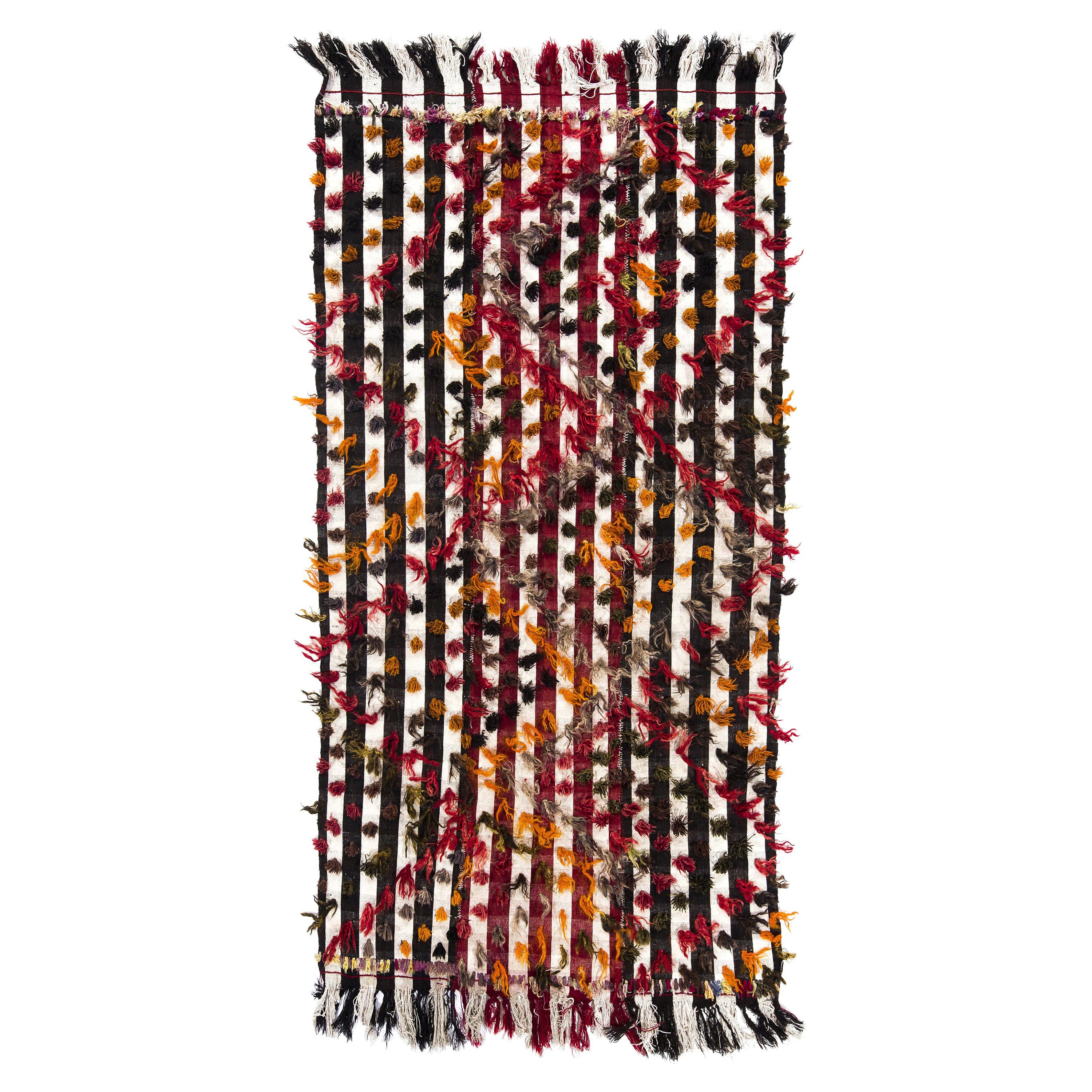 4,2x8.6 Ft gebänderter Stammes-Kelim-Teppich mit bunten Bändern, Bettbezug, Wandbehang
