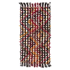 4.2x8.6 Ft Banded Tribal Kilim Rug with Colorful Poms, Bed Cover, Wall Hanging