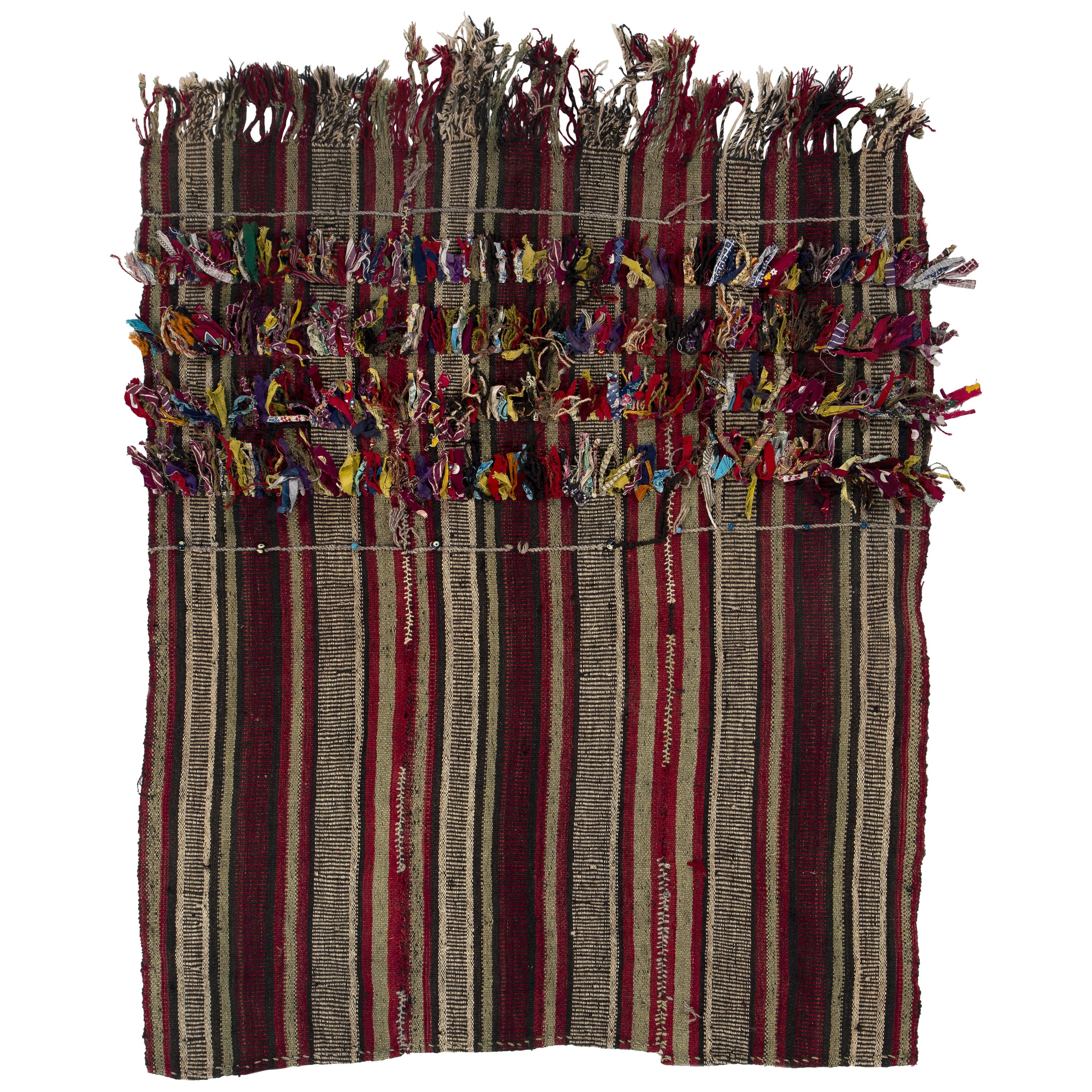 4.2x8.6 Ft Banded Tribal Kilim Rug with Colorful Poms, Bed Cover, Wall ...