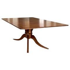 Banded Walnut Dining Table with Ornate Carved Pedestal Base
