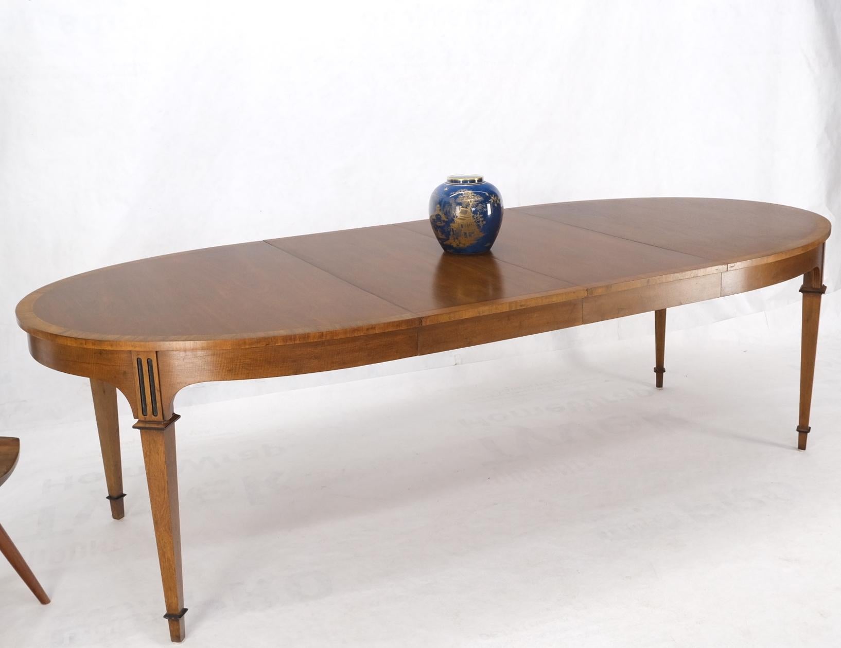 Banded Walnut Oval Mid-Century Modern Dining Table w/ Two Extension Leaves Board 5