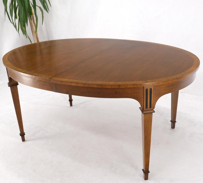 Banded Walnut Oval Mid-Century Modern Dining Table w/ Two Extension Leaves Board 6
