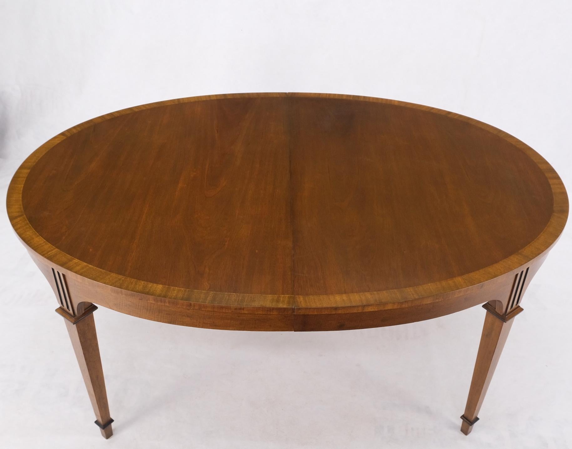 Banded Walnut Oval Mid-Century Modern Dining Table w/ Two Extension Leaves Board 8