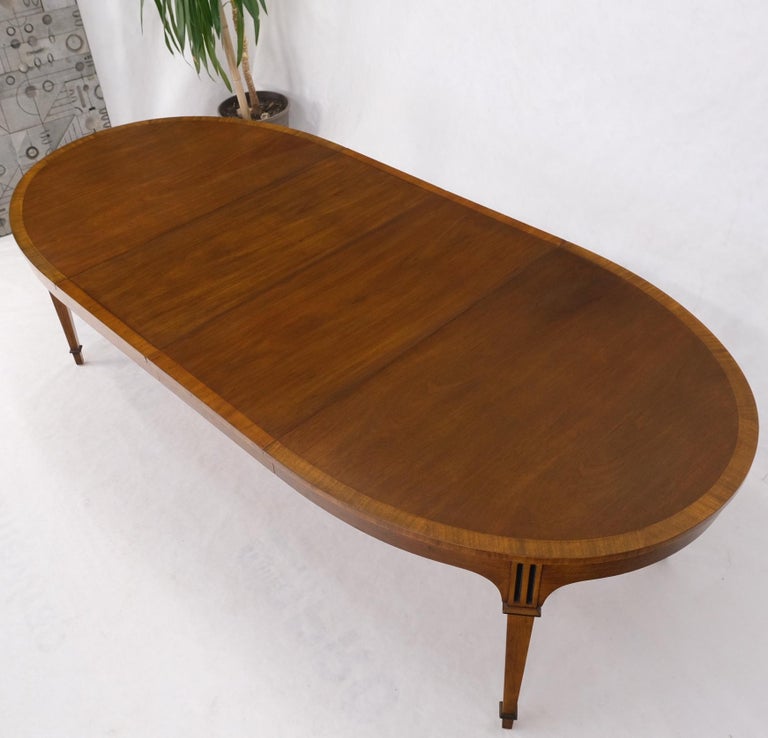 Banded Walnut Oval Mid-Century Modern Dining Table w/ Two Extension Leaves Board 13