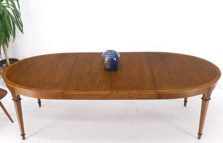 Banded Walnut Oval Mid-Century Modern Dining Table w/ Two Extension Leaves Board 14