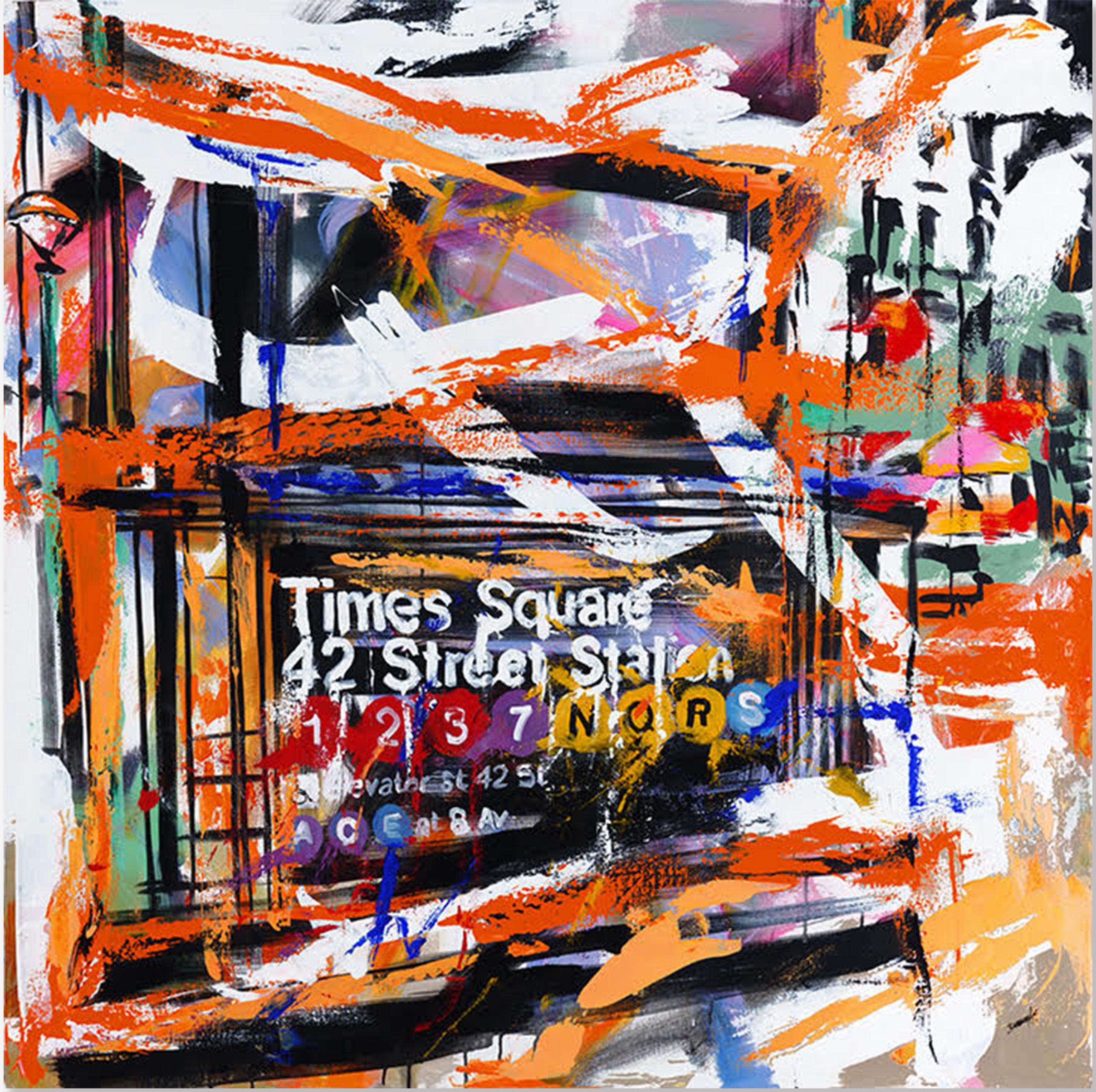 "Last Night in Times Square" Pittura acrilica originale a tecnica mista